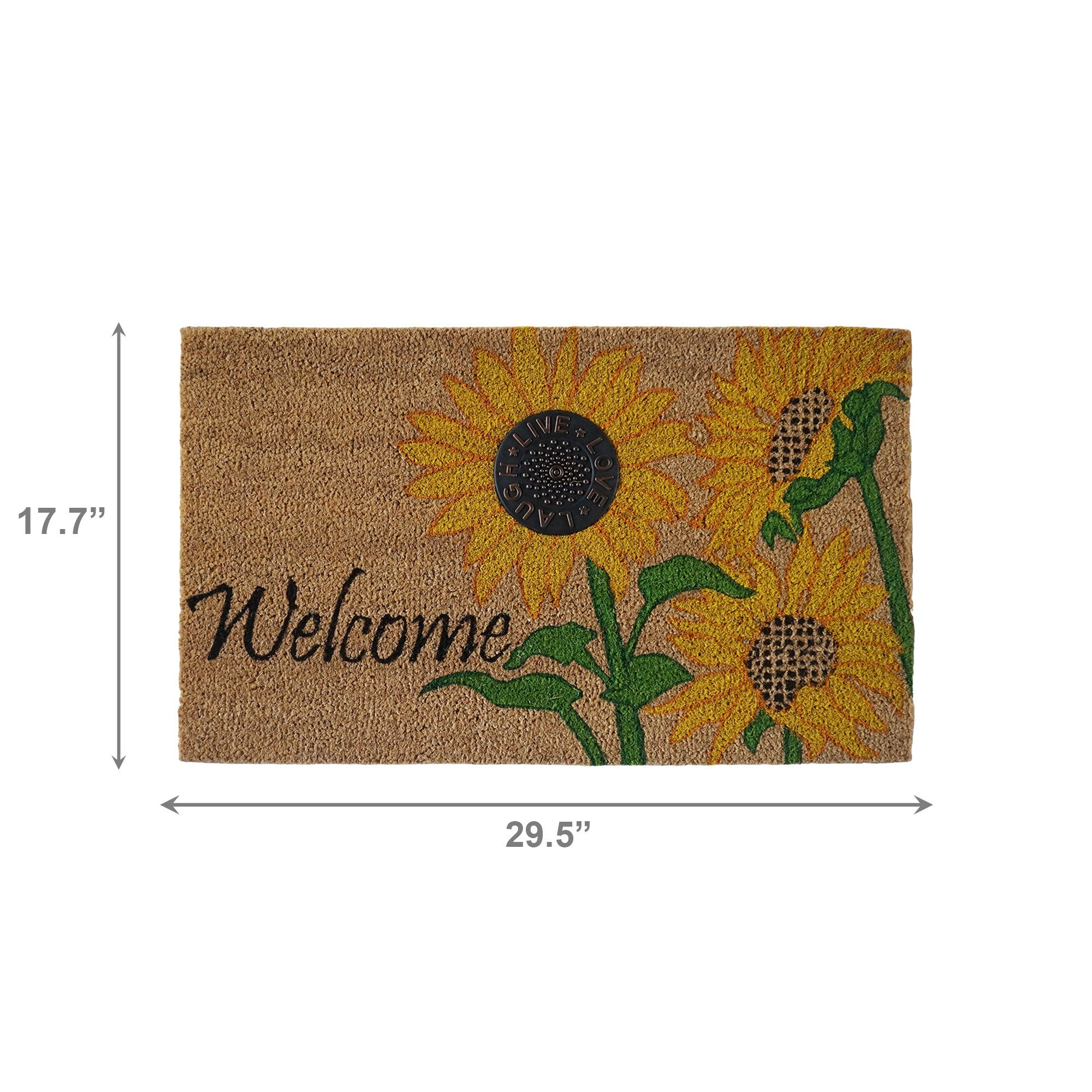Coir Mat with Rubber Accent, "Welcome" with Sunflower