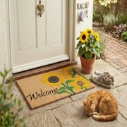 Coir Mat with Rubber Accent, "Welcome" with Sunflower