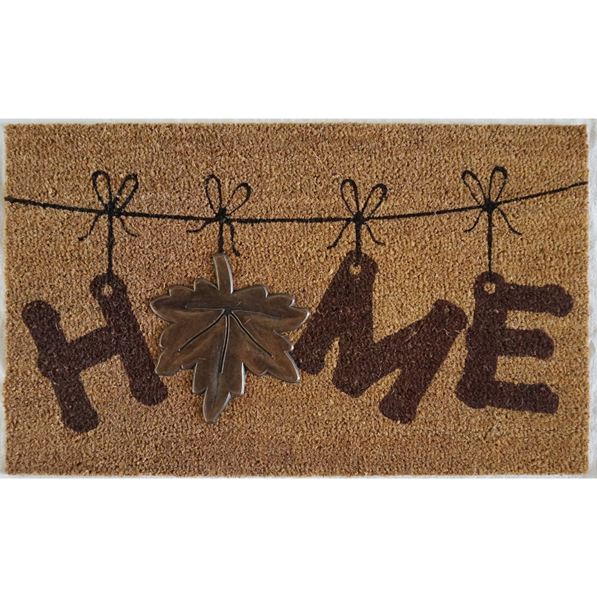 Coir Mat with Rubber Accent, "Home" with Maple Leaf