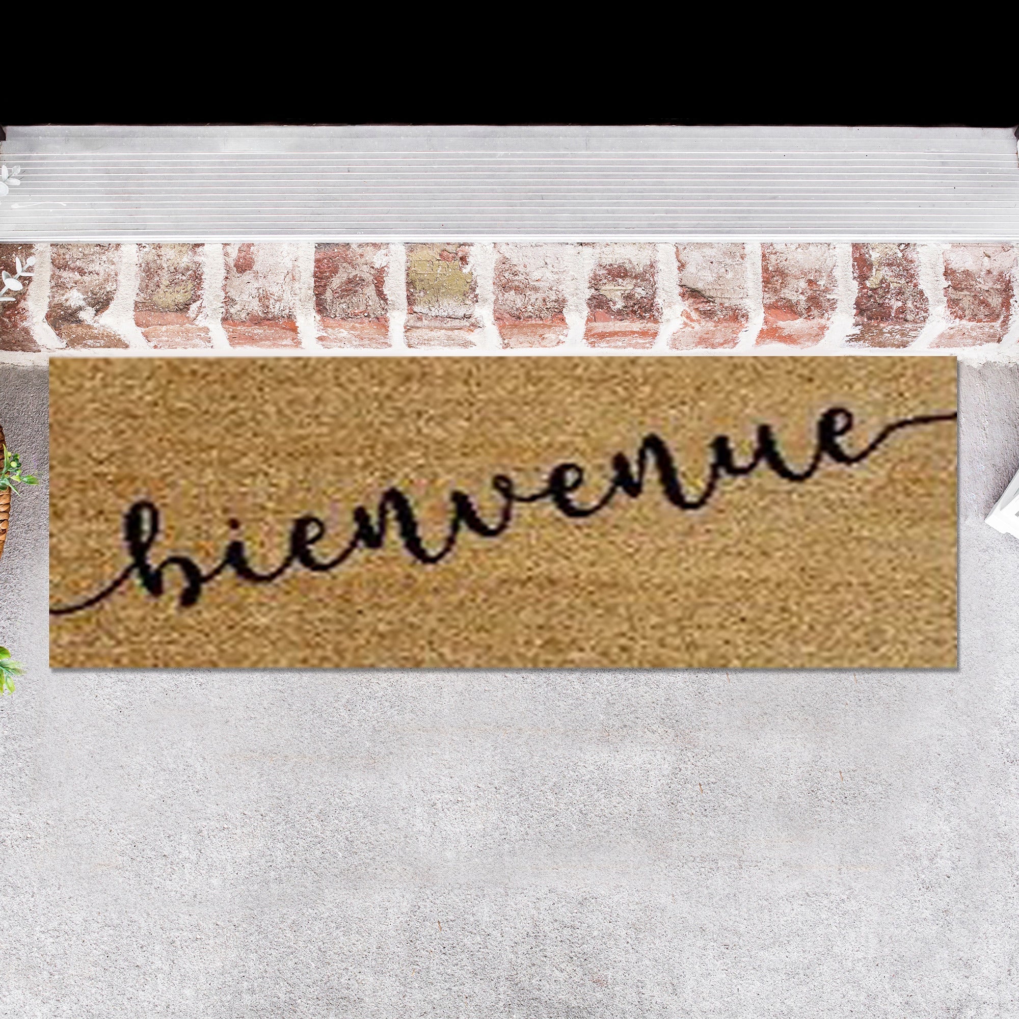 Coir Door Mat Bienvenue 10 X 30 Inch, Outdoor Welcome Mat, Front Porch Decor