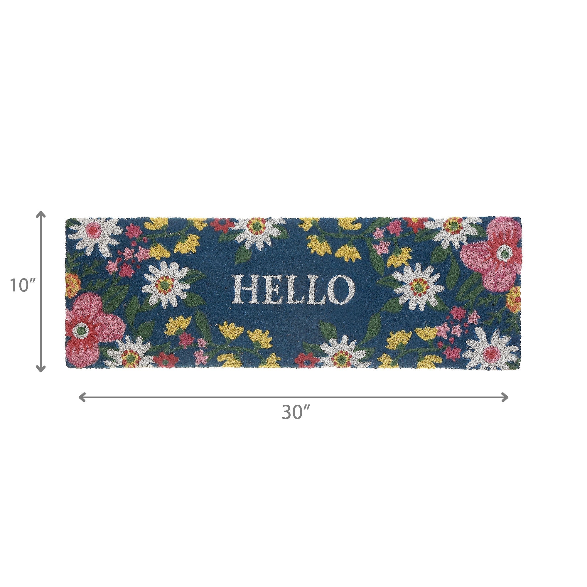 Coir Door Mat Floral Hello 10"x30" – Natural Fiber Welcome Mat, Indoor/Outdoor Use