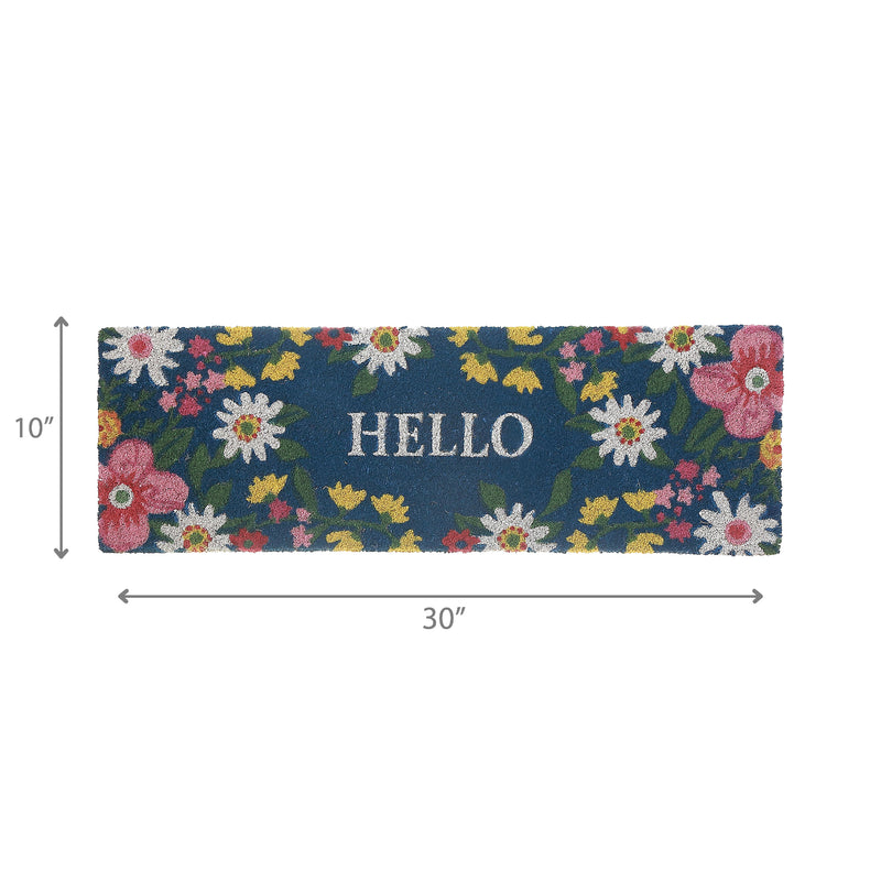 Coir Door Mat Floral Hello 10"X30"