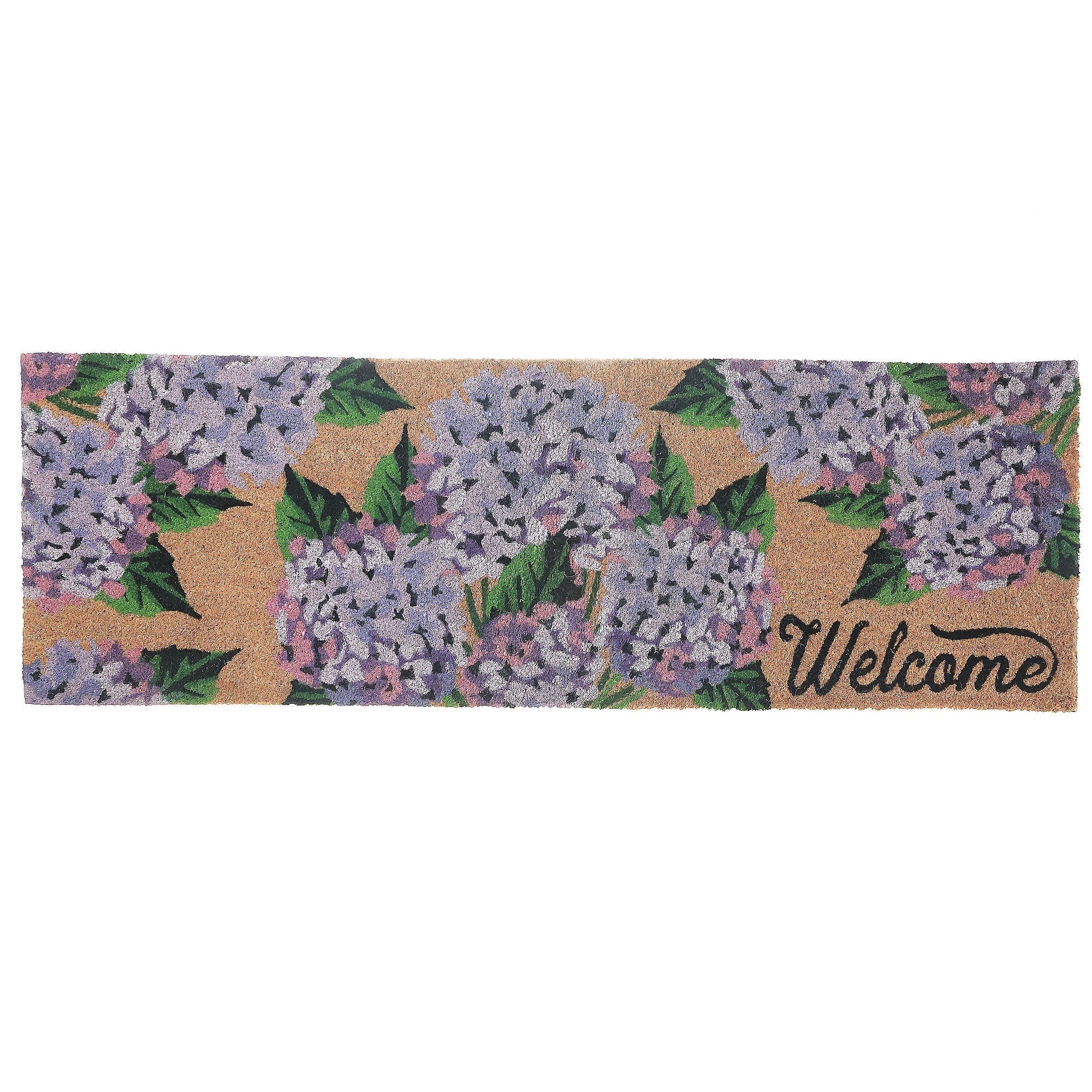 Coir Door Mat Hydrangea Welcome 10 X 30 Inch, Front Porch Outdoor Mat, Welcome Mat