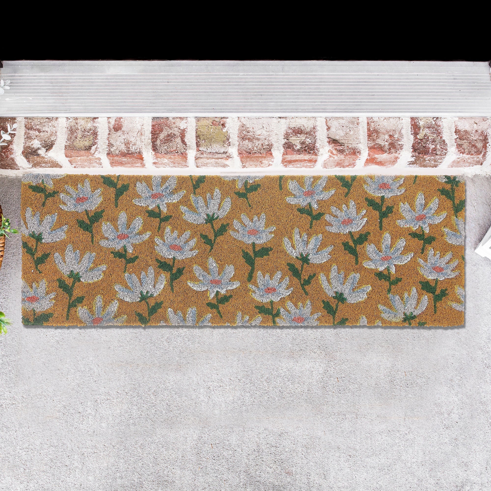 Coir Door Mat Shasta Daisy 10 X 30 Inch, Front Porch Welcome Mat, Outdoor Home Decor