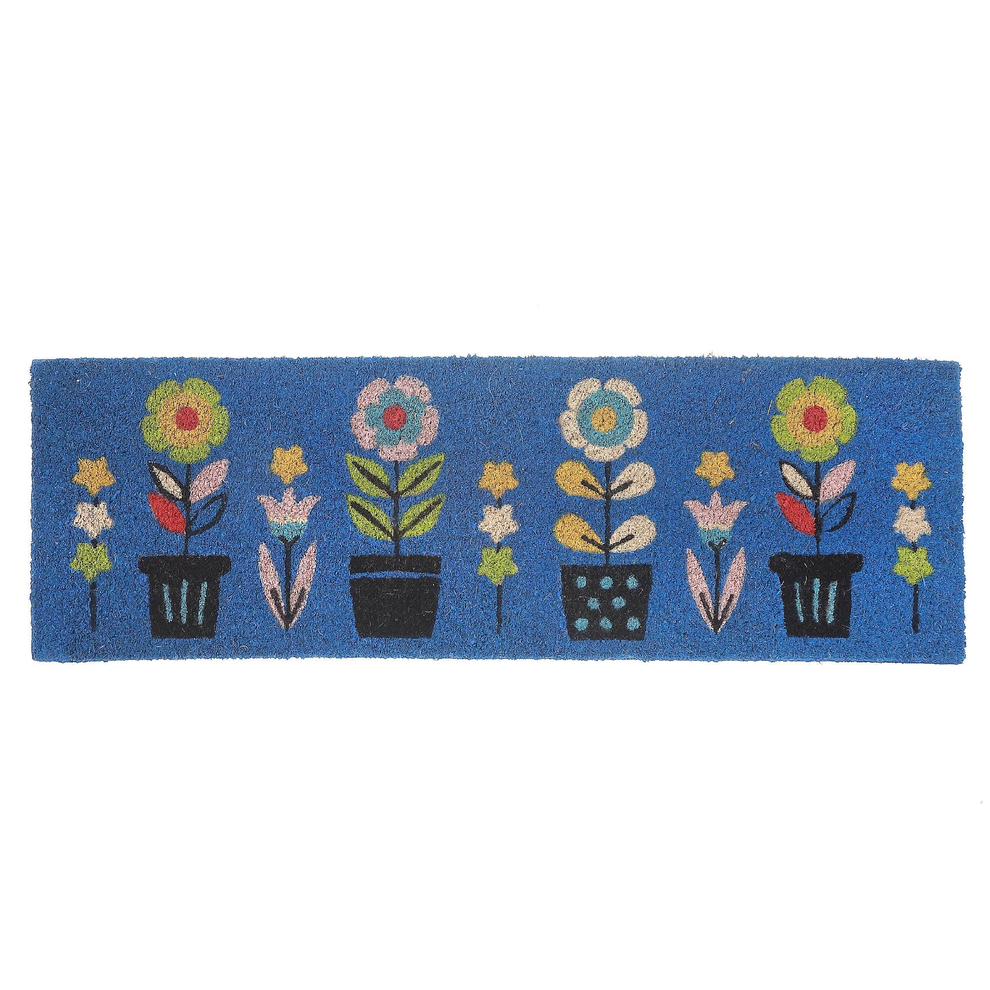 Coir Door Mat Triple Florals 10 X 30 Inch, Outdoor Welcome Mat, Front Porch Decor