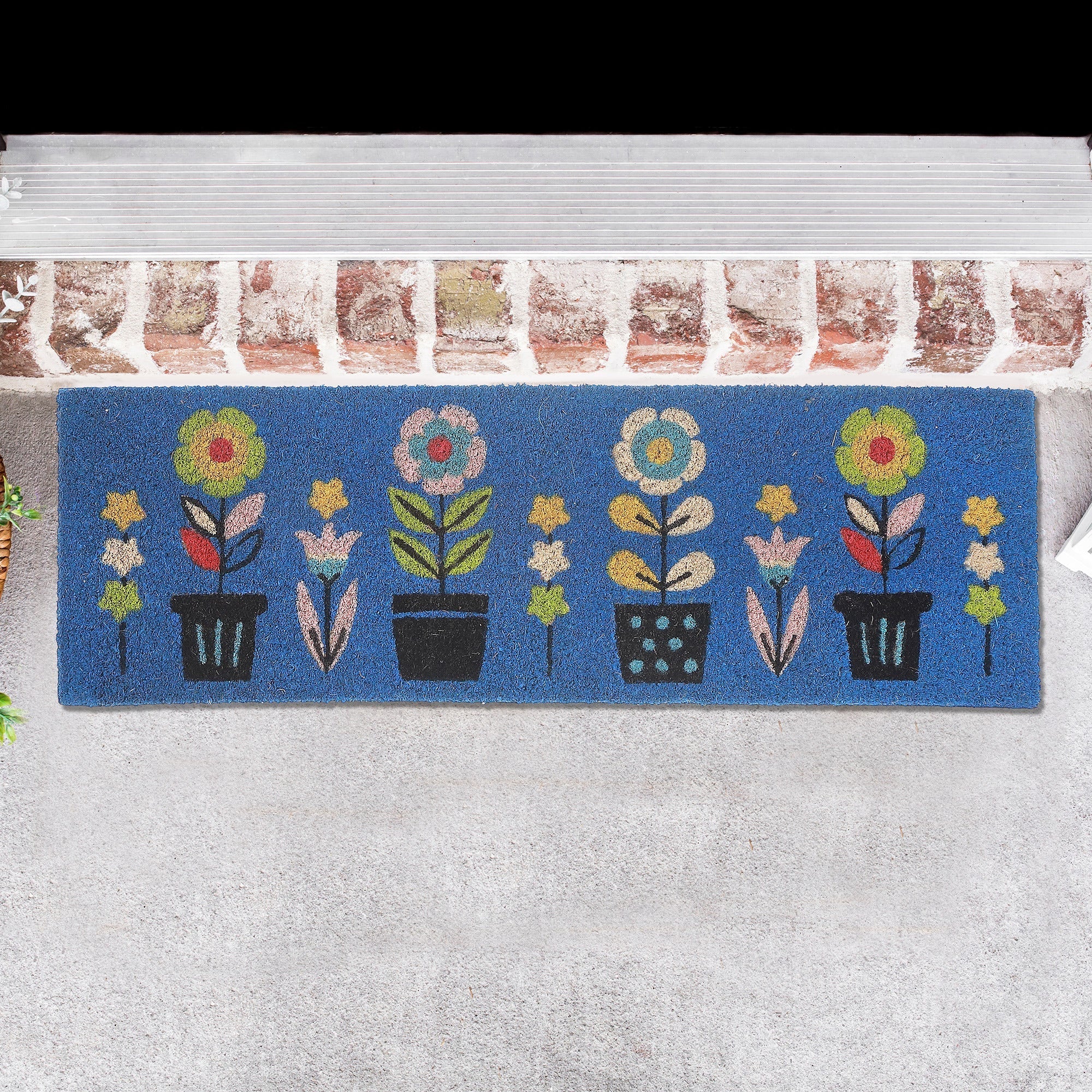 Coir Door Mat Triple Florals 10 X 30 Inch, Outdoor Welcome Mat, Front Porch Decor
