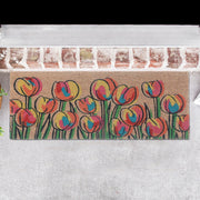 Coir Door Mat Tulip Design 10 X 30 Inch, Outdoor Welcome Mat, Front Porch Decor