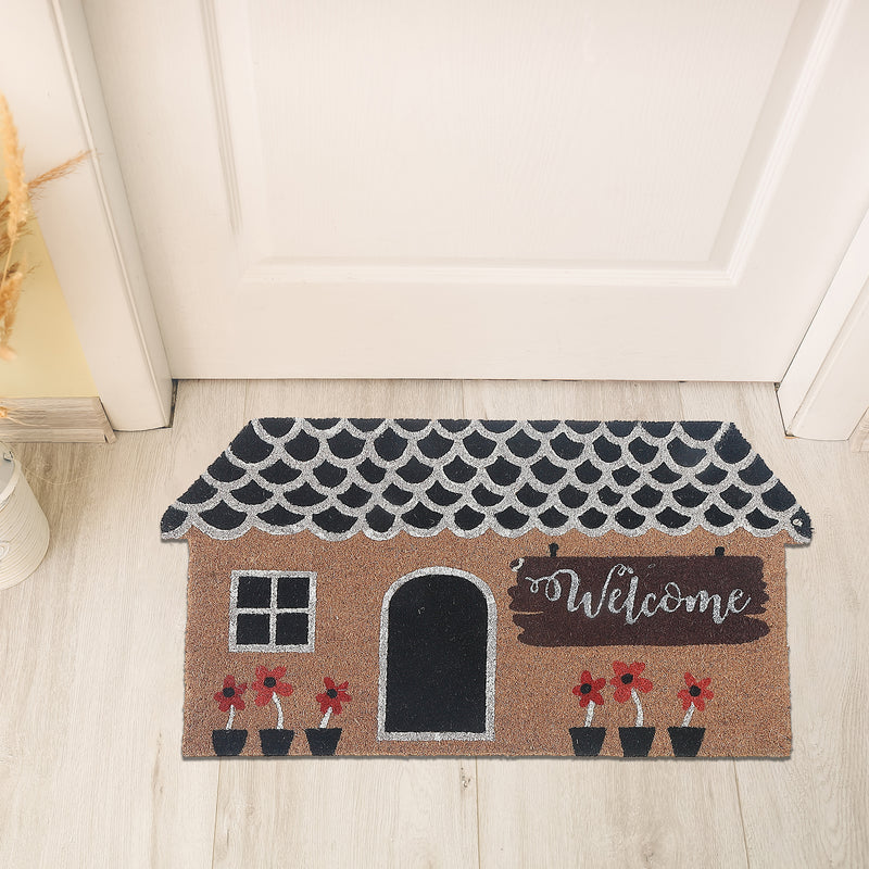 House Shape Coir Door Mat Welcome
