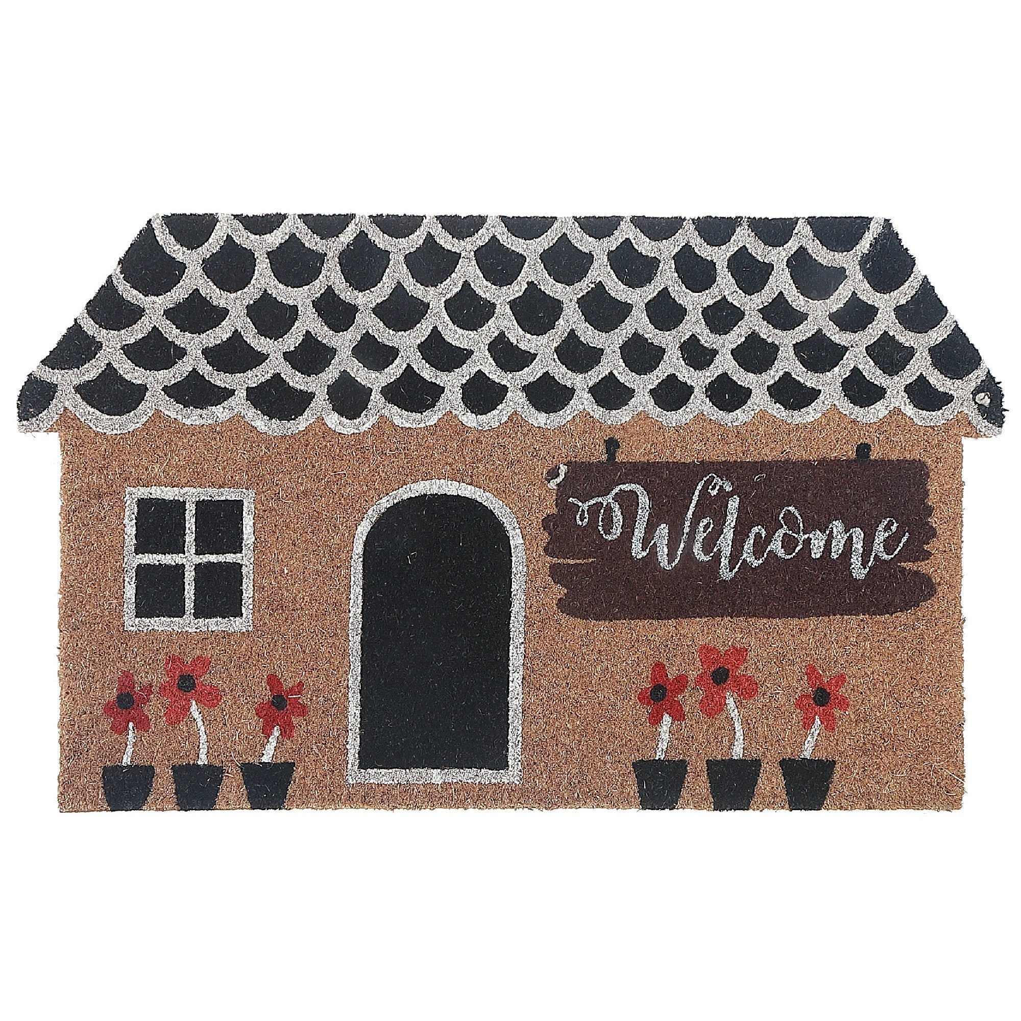 House Shape Coir Door Mat Welcome, House Shaped Welcome Mat, Natural Coir Entryway Rug, Front Porch Decorative Doormat, Durable Outdoor Mat