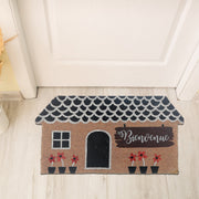 House Shape Coir Door Mat Bienvenue, House Shaped Bienvenue Mat, French Welcome Entry Rug, Natural Fiber Coir Doormat, Porch Decor Accent