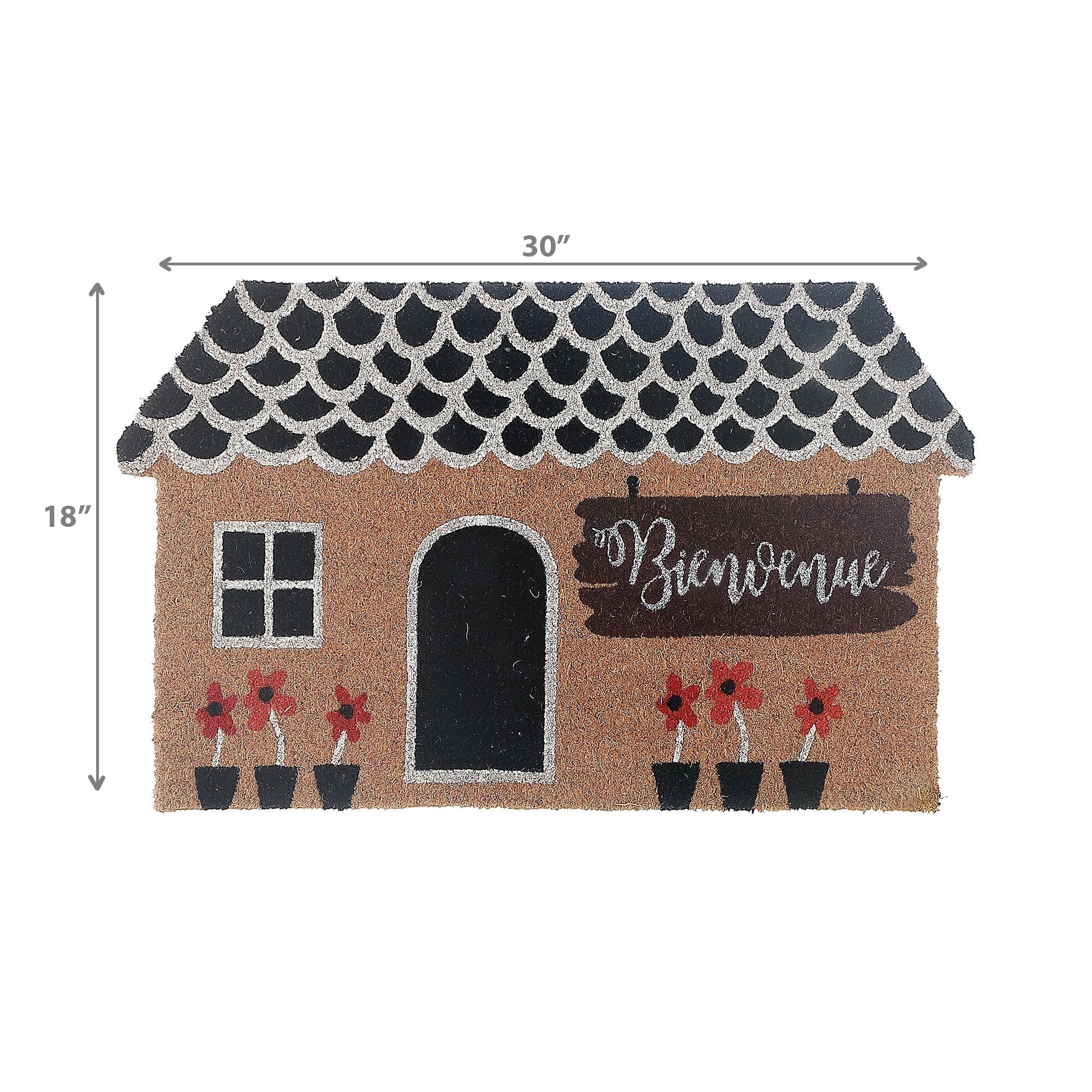 House Shape Coir Door Mat Bienvenue, House Shaped Bienvenue Mat, French Welcome Entry Rug, Natural Fiber Coir Doormat, Porch Decor Accent