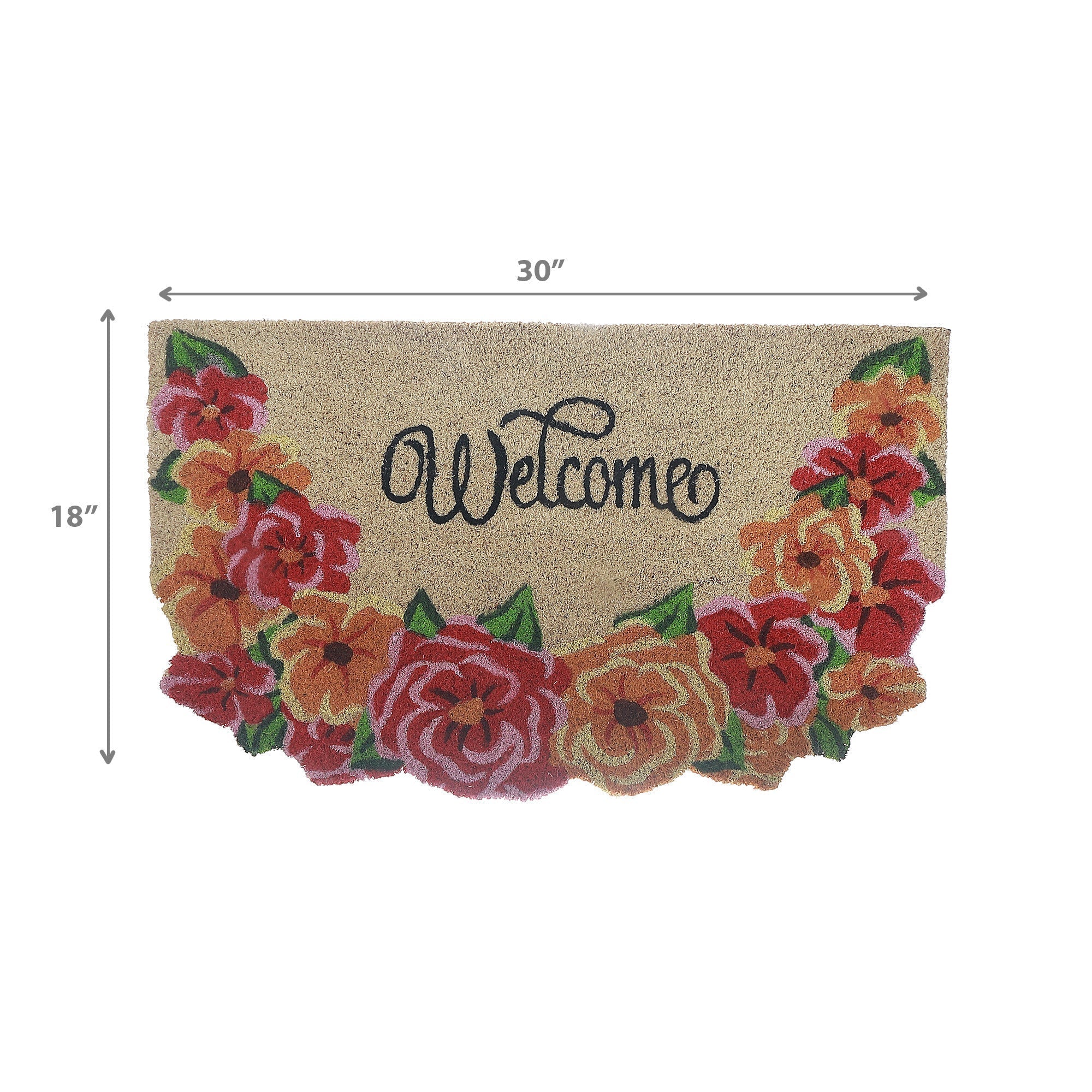 Garland Shape Coir Door Mat Welcome, Garland Shaped Welcome Mat, Natural Coir Front Door Rug, Decorative Porch Mat, Durable Outdoor Entry Mat