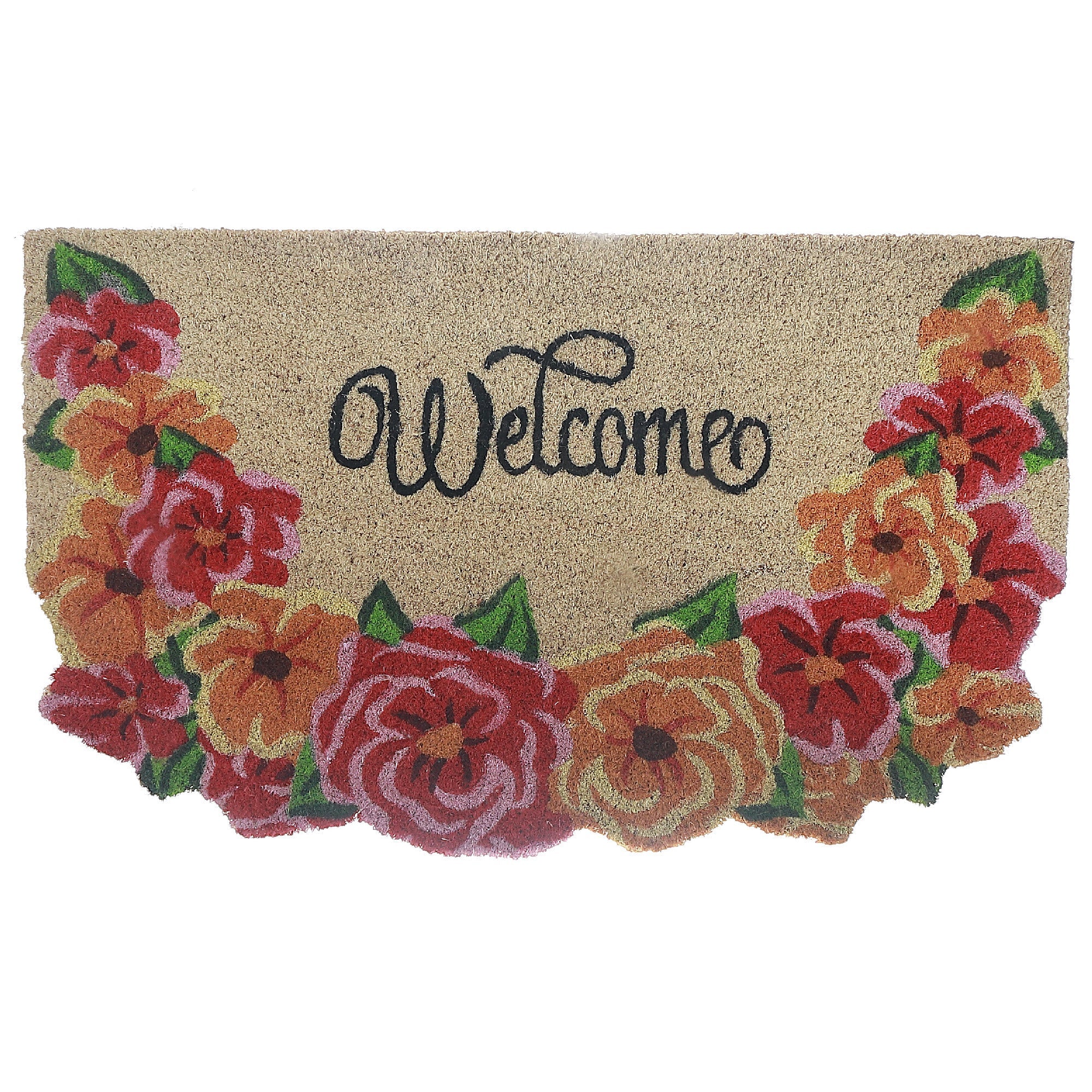 Garland Shape Coir Door Mat Welcome, Garland Shaped Welcome Mat, Natural Coir Front Door Rug, Decorative Porch Mat, Durable Outdoor Entry Mat