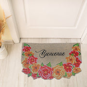 Garland Shape Coir Door Mat Bienvenue, Garland Shaped Bienvenue Mat, French Welcome Coir Rug, Decorative Entryway Mat, Outdoor Porch Decor