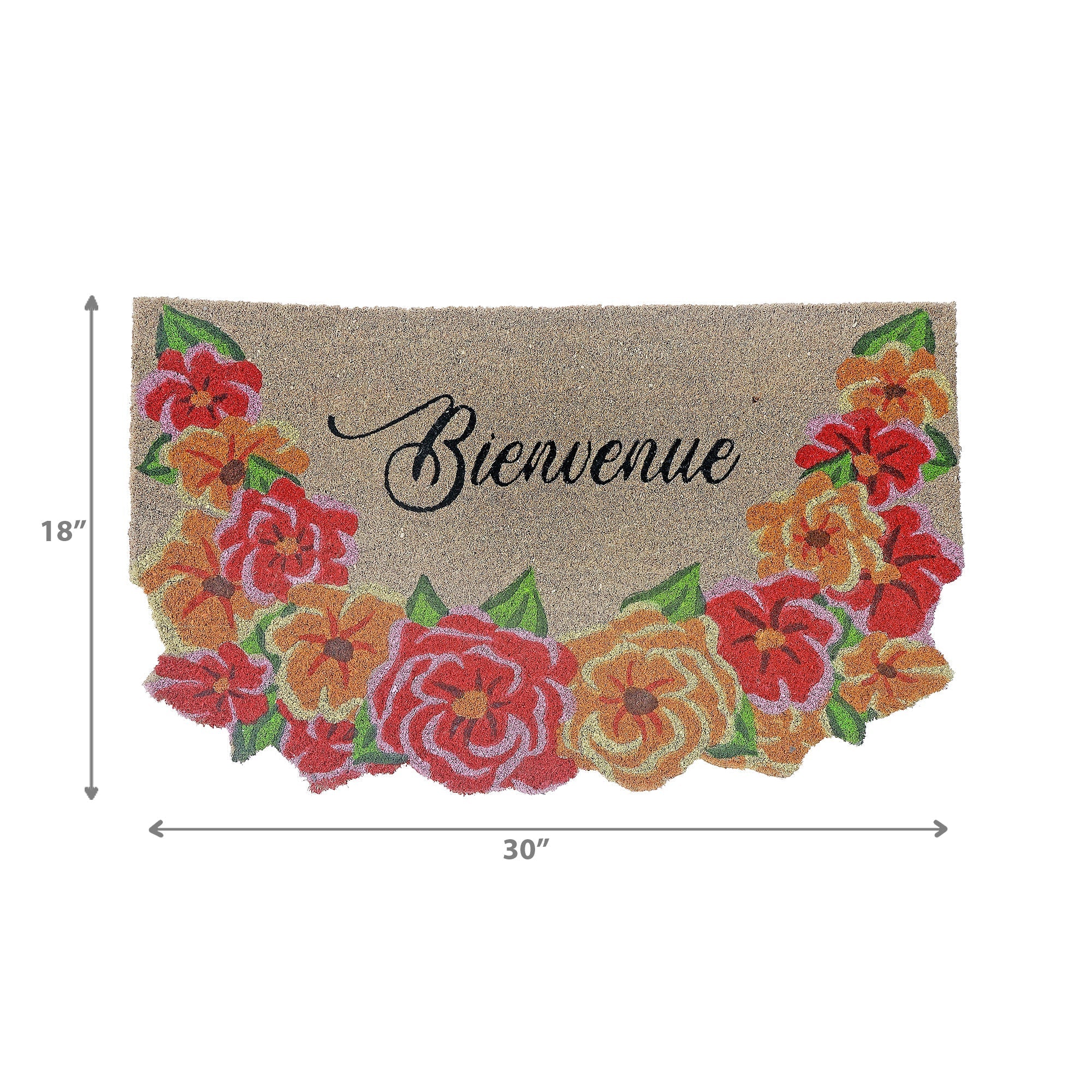 Garland Shape Coir Door Mat Bienvenue, Garland Shaped Bienvenue Mat, French Welcome Coir Rug, Decorative Entryway Mat, Outdoor Porch Decor