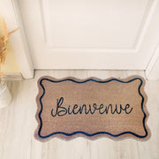 Scallop Shape Coir Door Mat Bienvenue, Scalloped Bienvenue Door Mat, French Welcome Coir Rug, Natural Fiber Entryway Mat, Outdoor Porch Decor