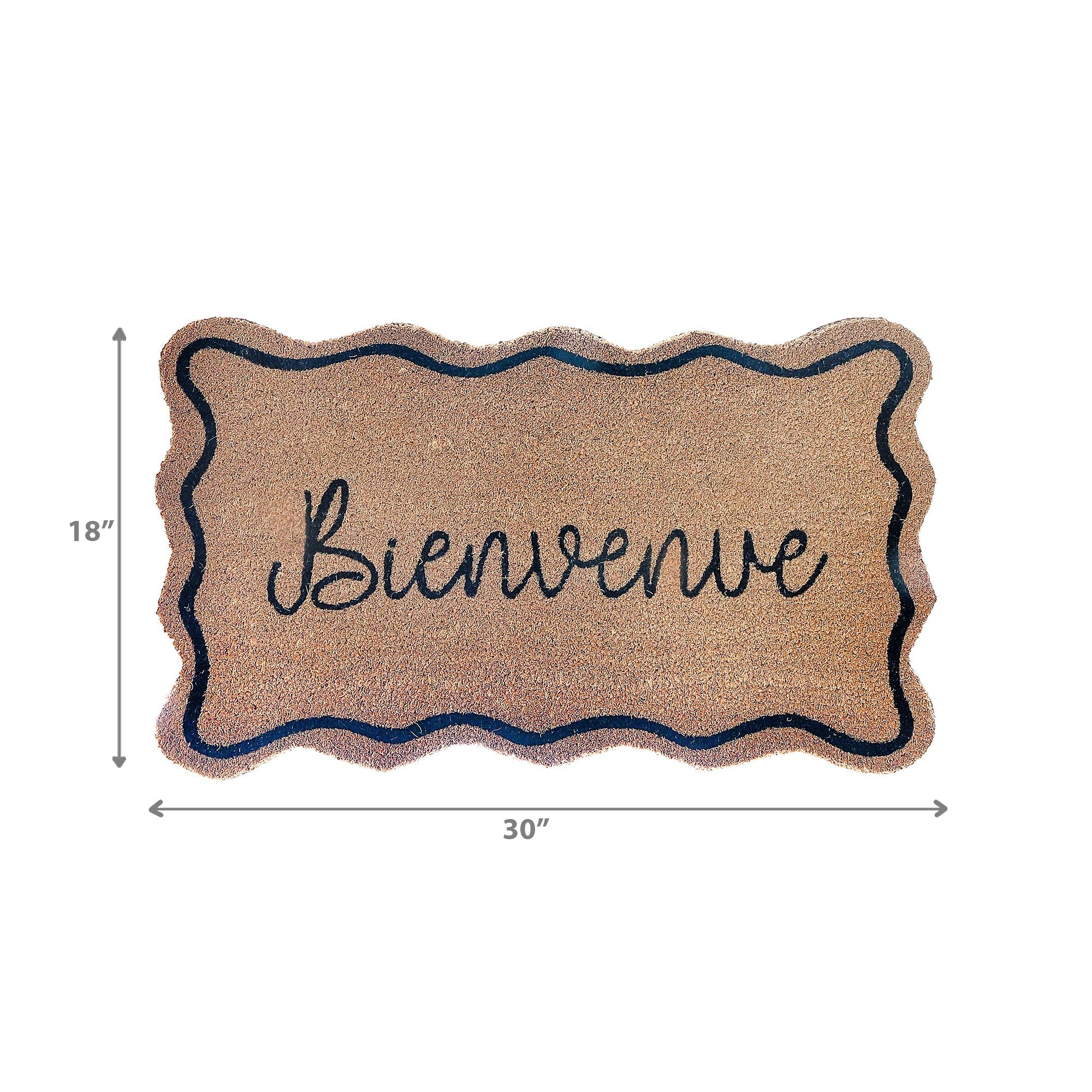 Scallop Shape Coir Door Mat Bienvenue, Scalloped Bienvenue Door Mat, French Welcome Coir Rug, Natural Fiber Entryway Mat, Outdoor Porch Decor