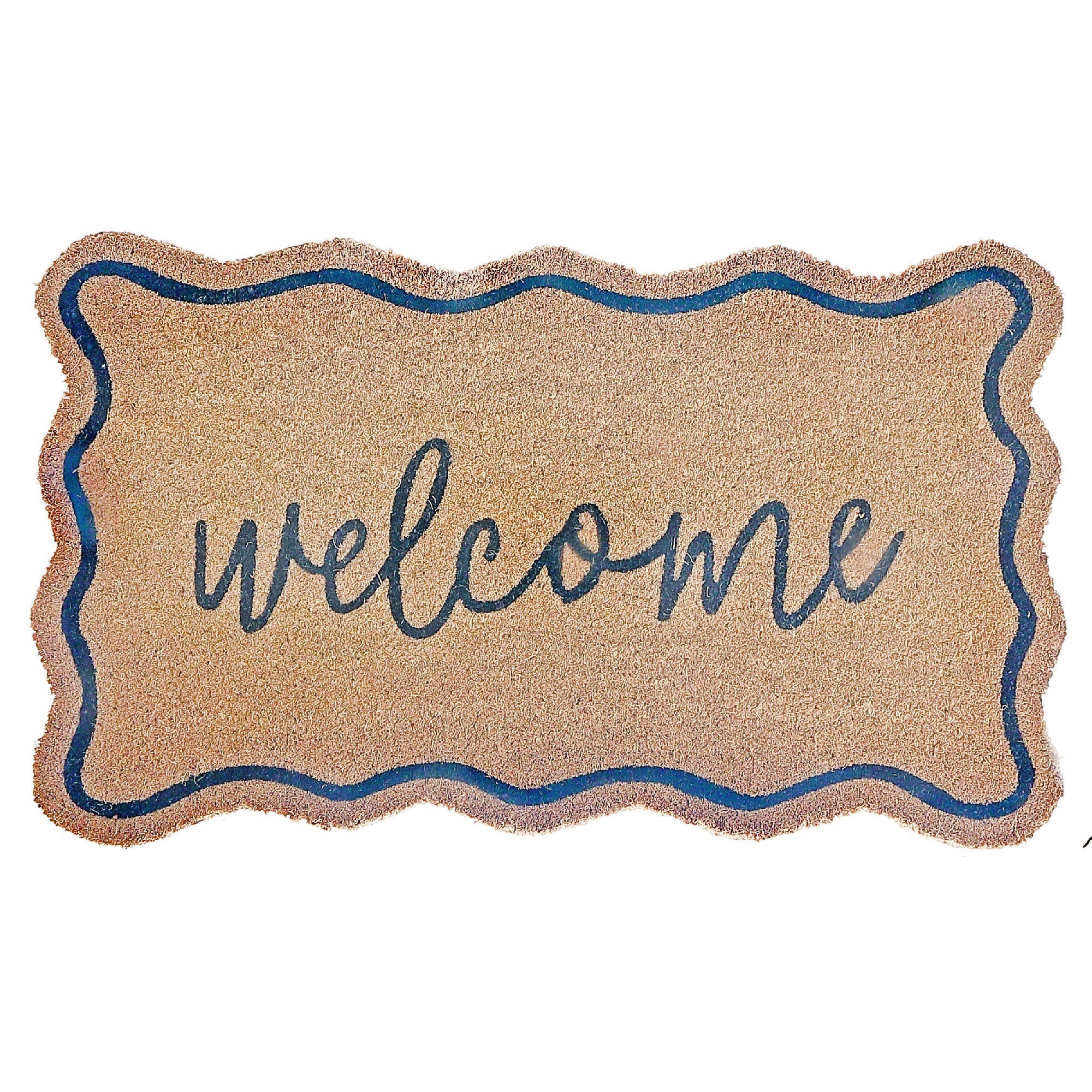 Scallop Shape Coir Door Mat Welcome, Scalloped Welcome Door Mat, Natural Coir Entry Rug, Decorative Front Porch Mat, Durable Outdoor Doormat