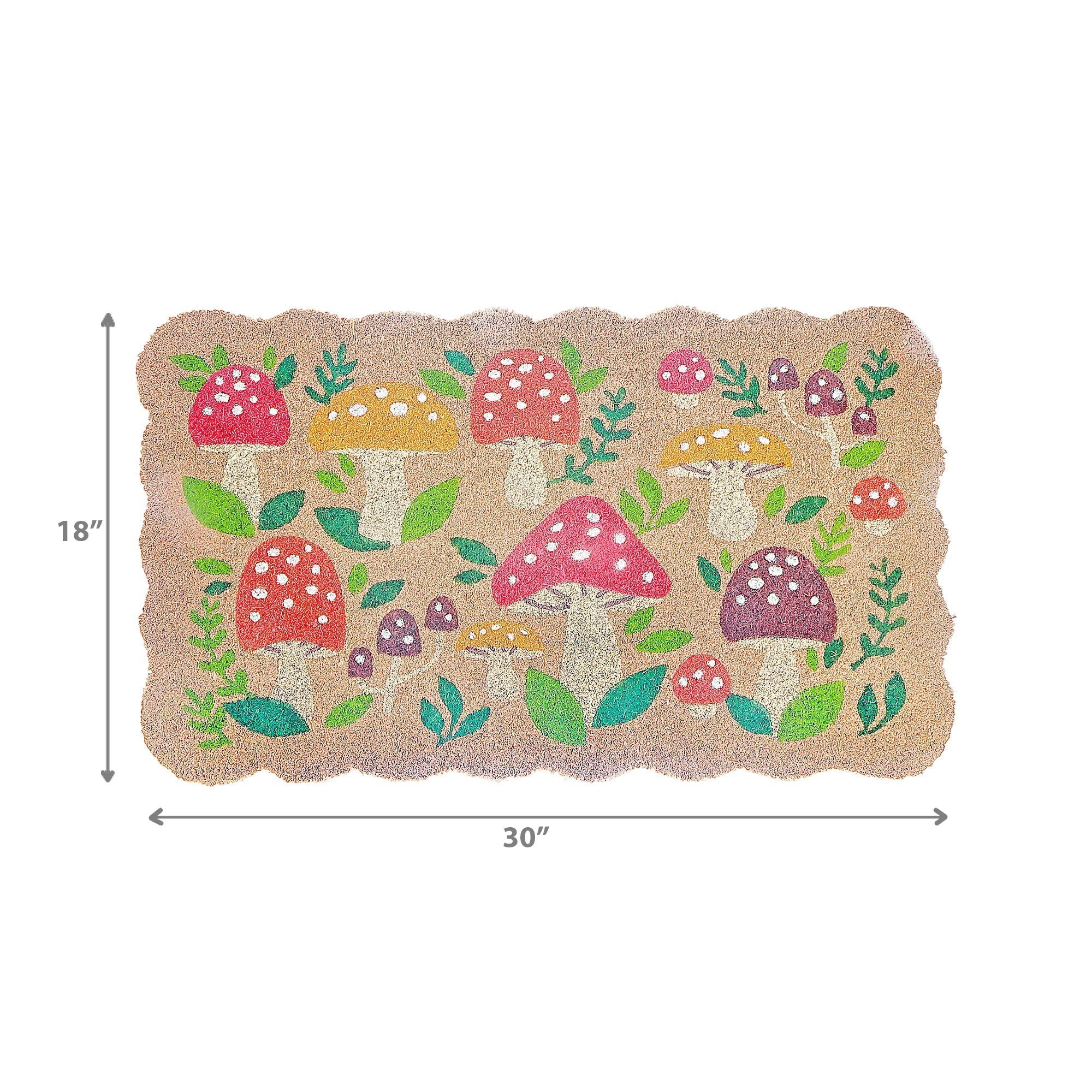 Scallop Shape Coir Door Mat Welcome Mushroom, Scalloped Edge Welcome Mat, Mushroom Design Coir Rug, Natural Fiber Entryway Mat, Outdoor Porch Decor