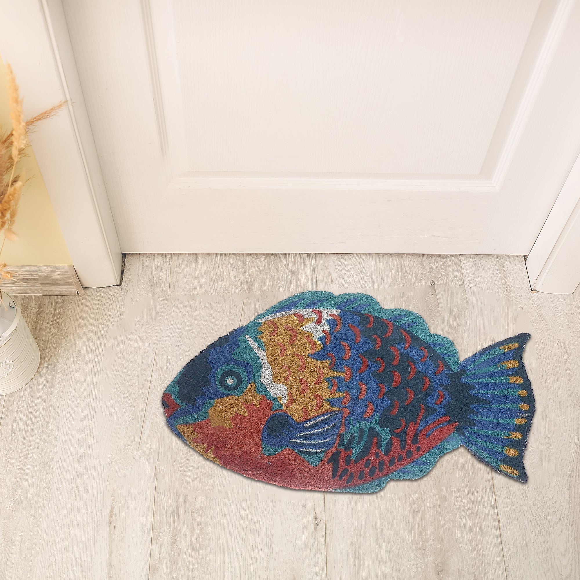 Tropical Fish Shape Coir Door Mat, Tropical Fish Welcome Mat, Natural Coir Entryway Rug, Beach House Front Door Mat, Coastal Outdoor Doormat