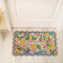 Scallop Shape Flowers Coir Door Mat Bienvenue