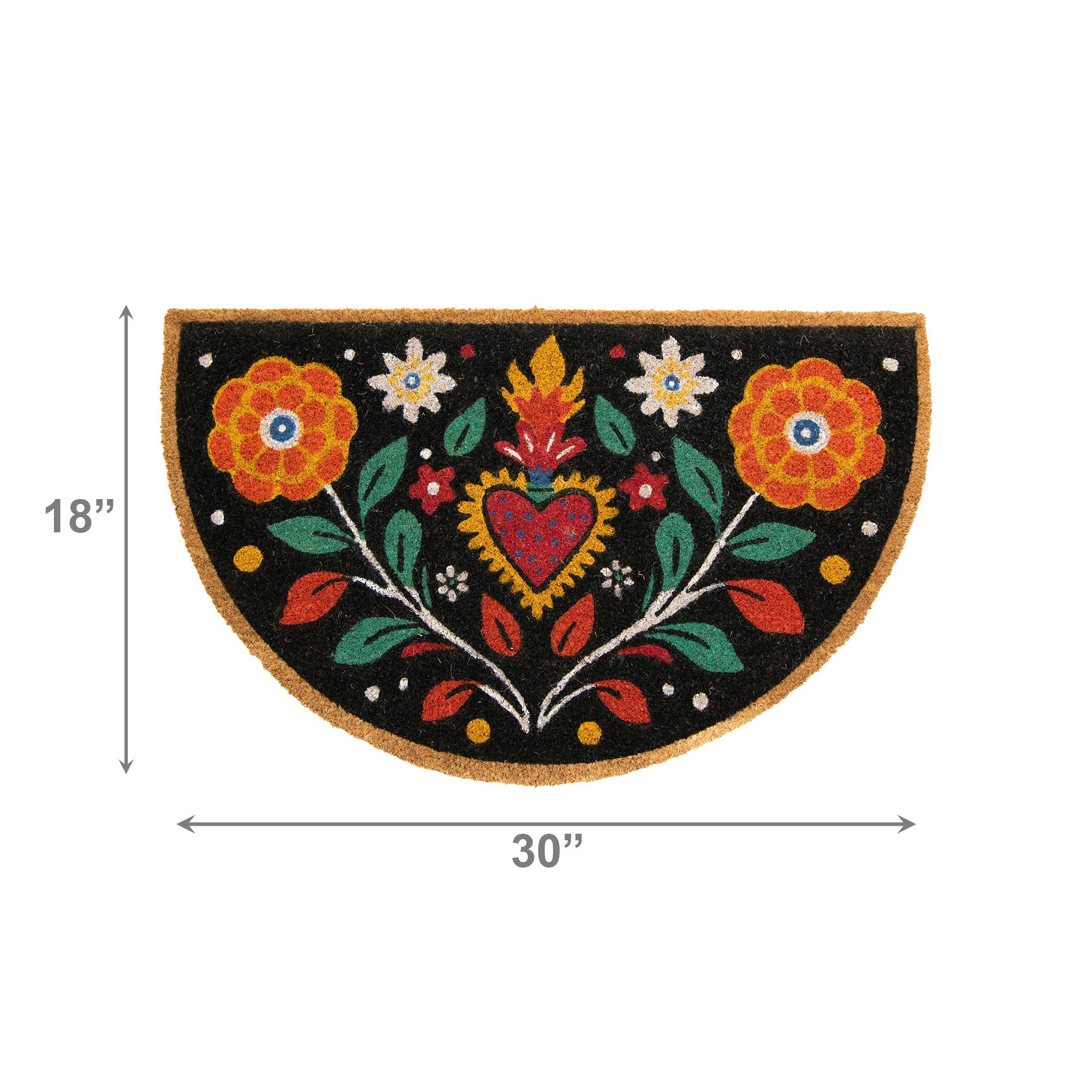 Semicircle Shape Floral Coir Door Mat