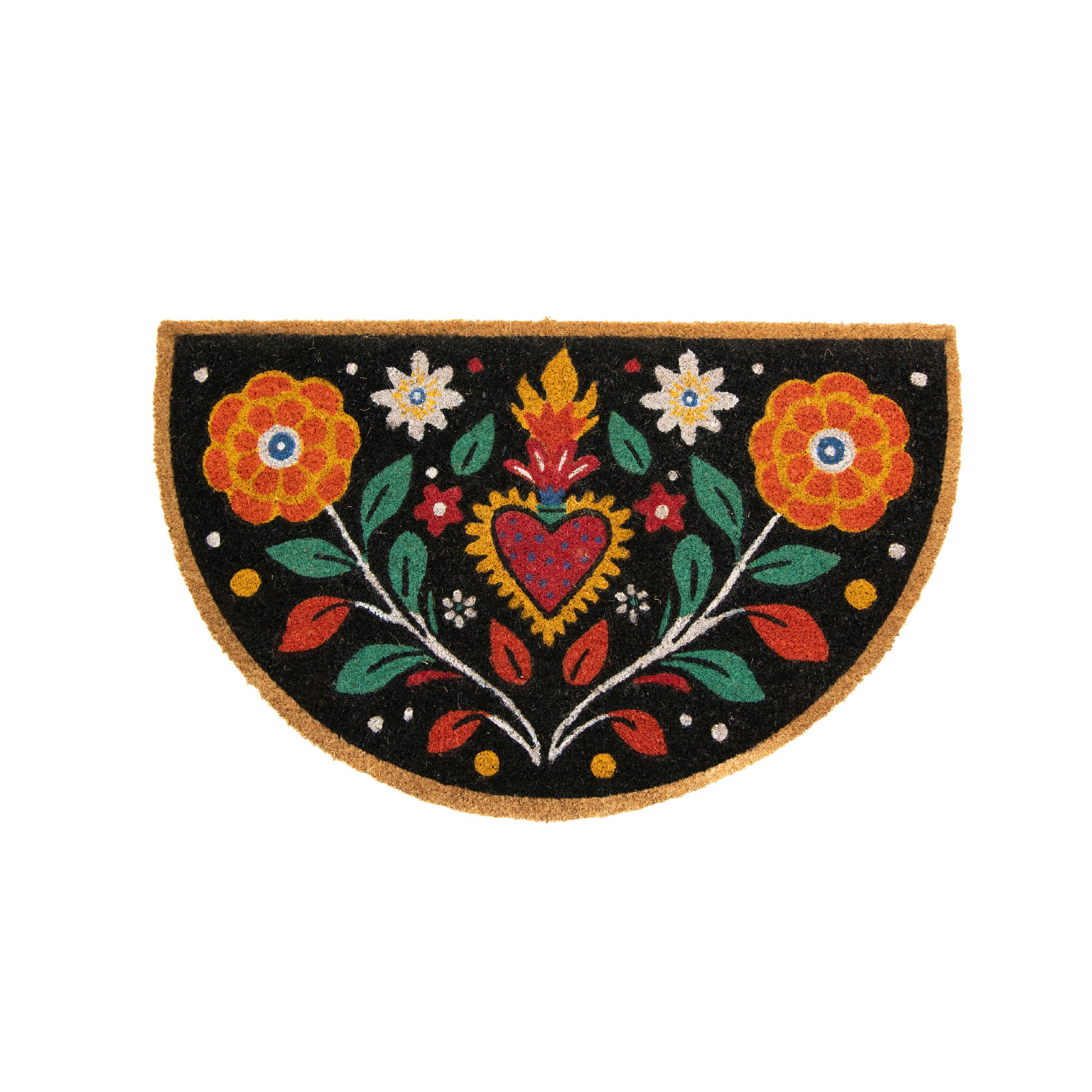 Semicircle Shape Floral Coir Door Mat