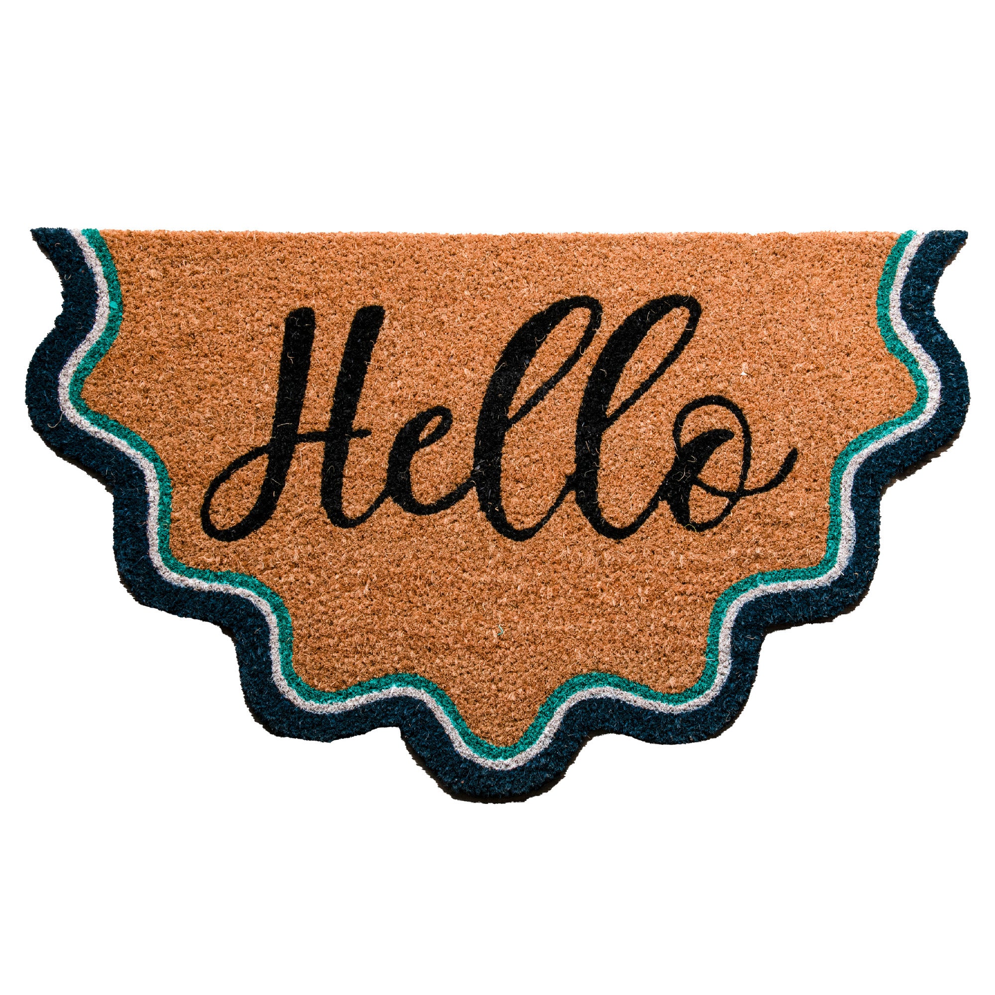 Wavy Shape Coir Door Mat "Hello"