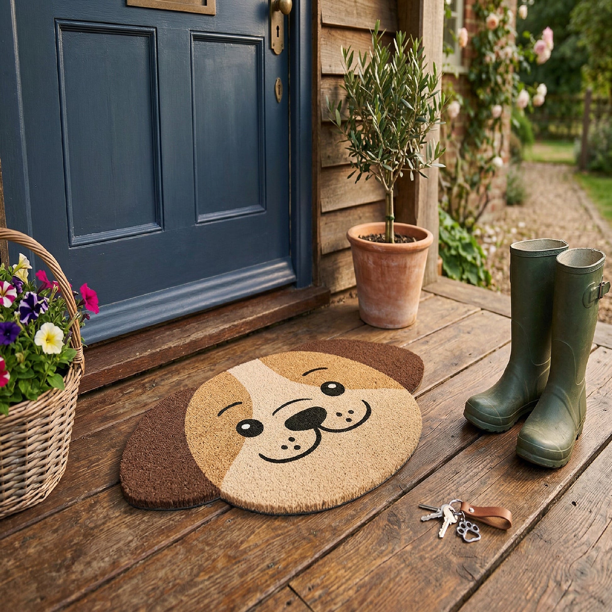 Shape Coir Door Mat with Smiling Dog Design