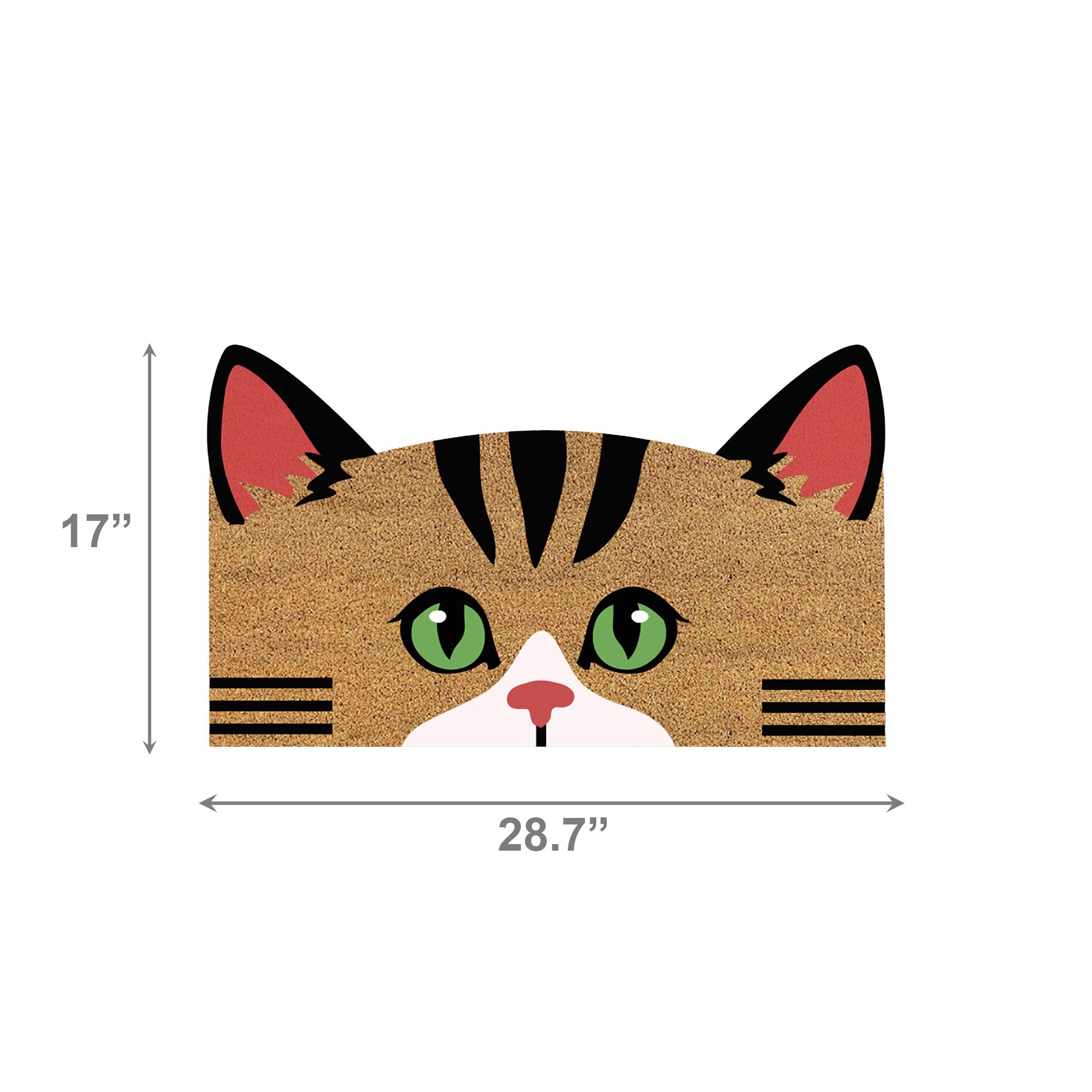 Shape Coir Door Mat with Striped Cat Design