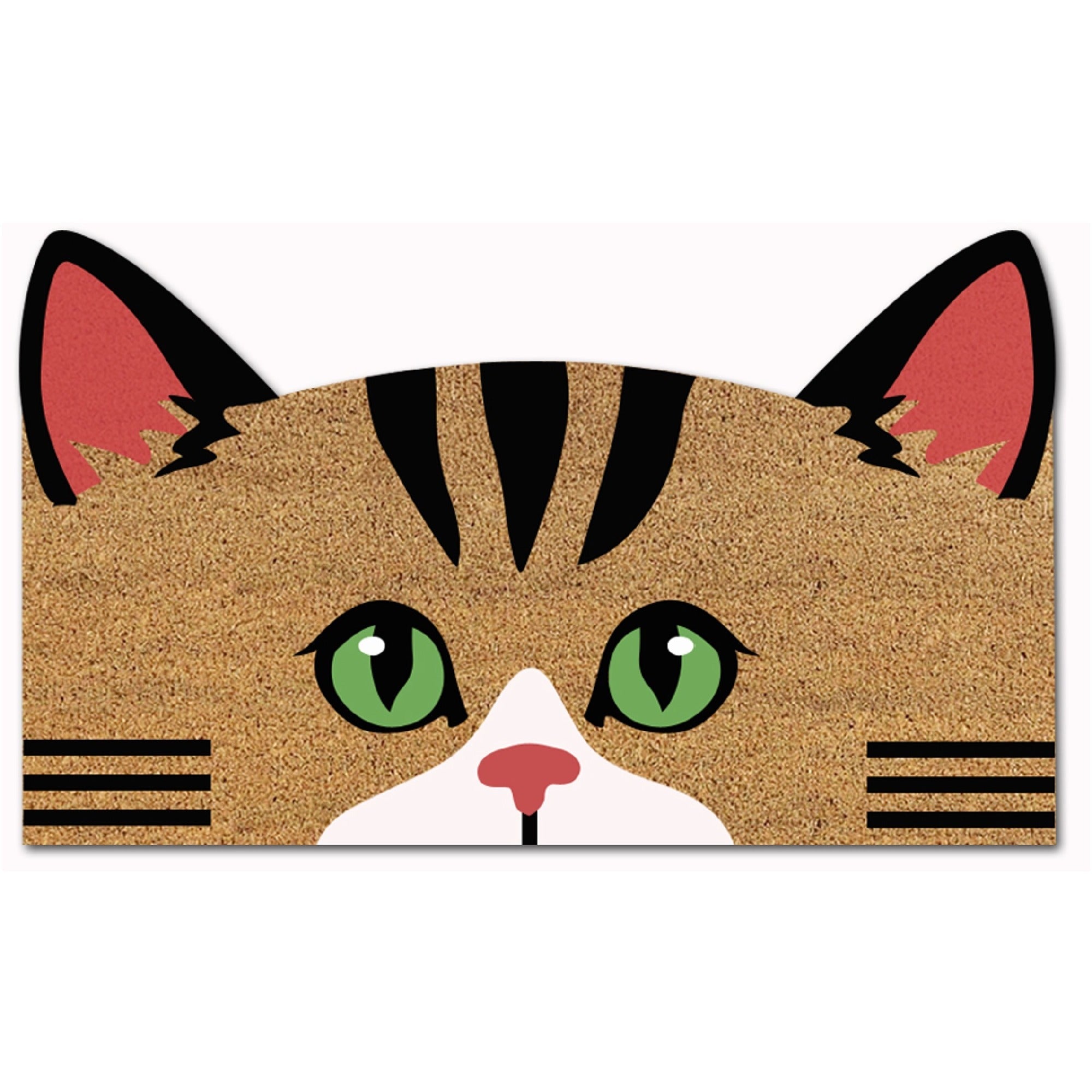 Shape Coir Door Mat with Striped Cat Design