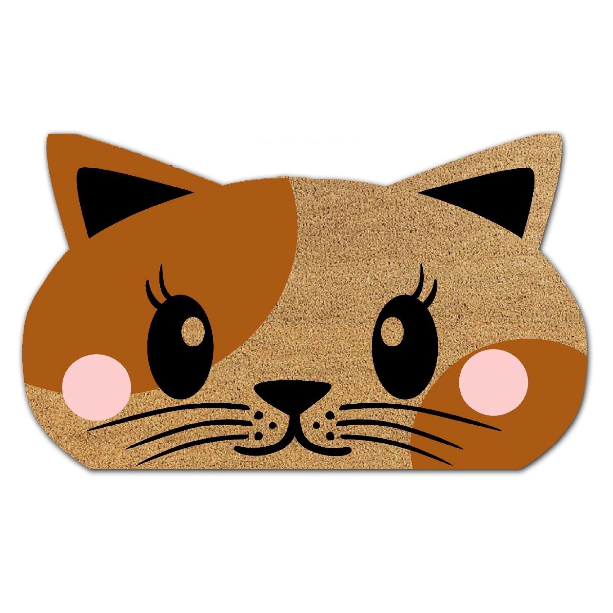 Shape Coir Door Mat with Blushing Cat Design