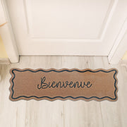 Scallop Shape Coir Door Mat Bienvenue 16 x 48, Natural Coconut Fiber Entryway Mat, Outdoor Welcome Rug