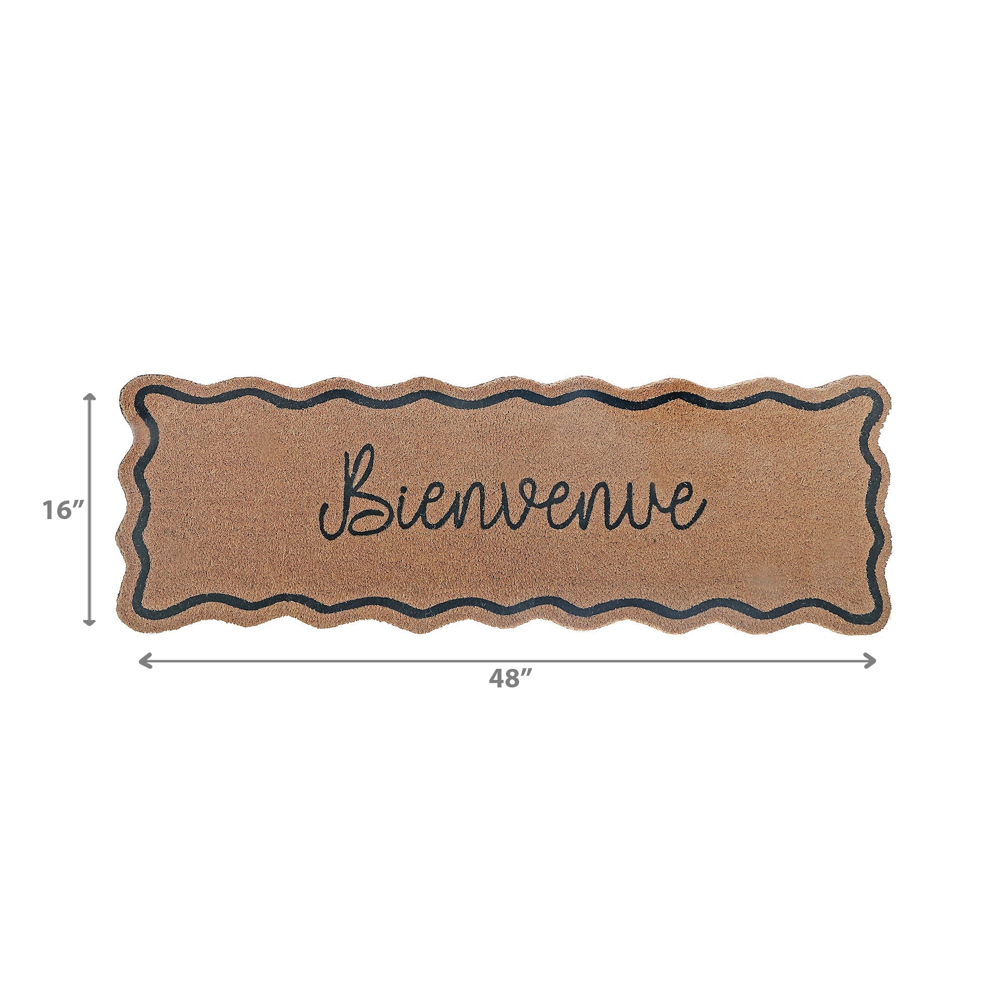 Scallop Shape Coir Door Mat Bienvenue 16 x 48, Natural Coconut Fiber Entryway Mat, Outdoor Welcome Rug