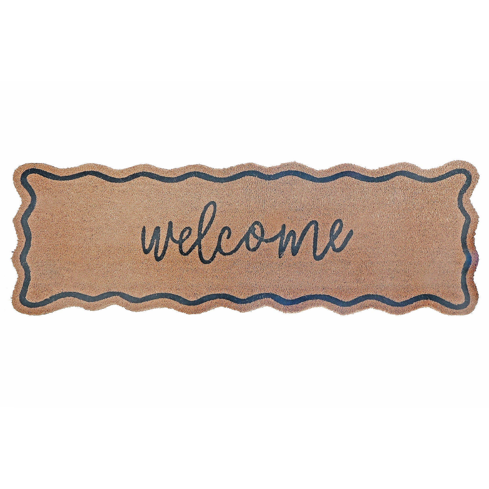 Scallop Shape Coir Door Mat Welcome 16 x 48, Natural Coconut Fiber Entry Mat, Outdoor Front Door Decor
