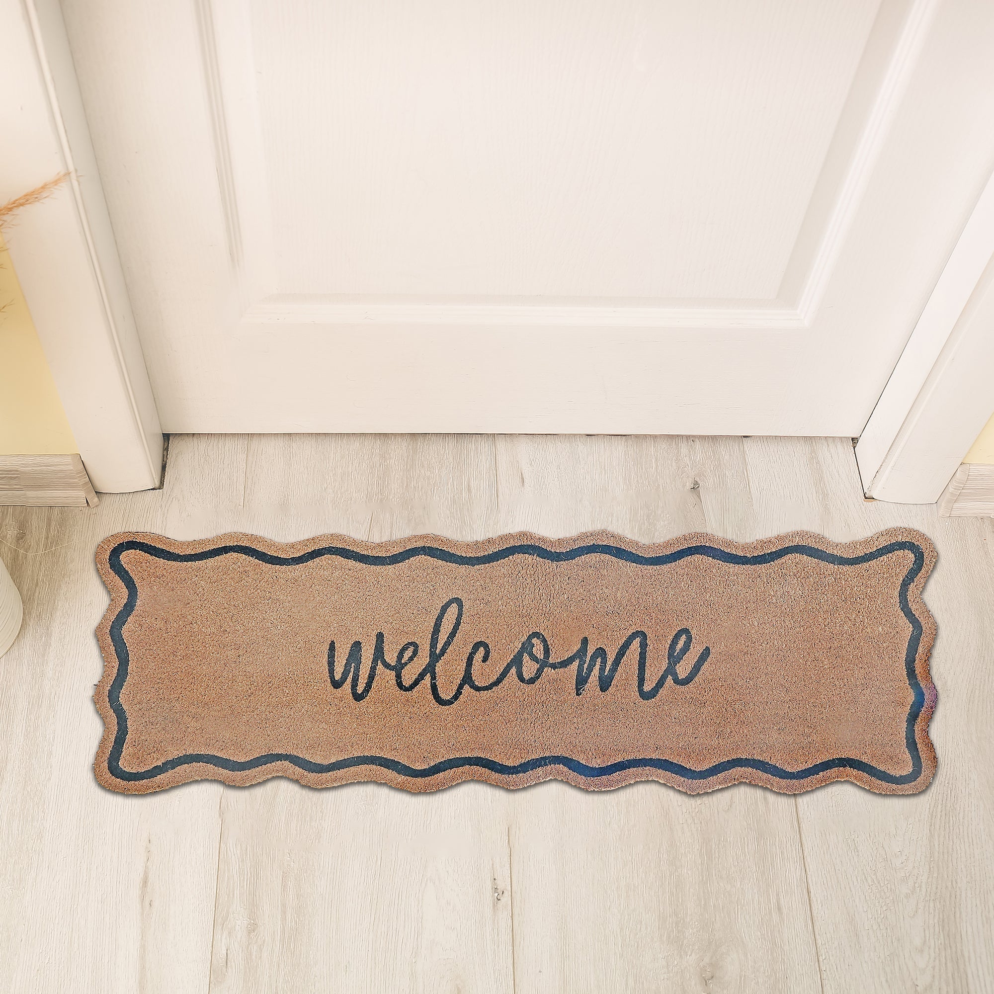 Scallop Shape Coir Door Mat Welcome 16 x 48, Natural Coconut Fiber Entry Mat, Outdoor Front Door Decor