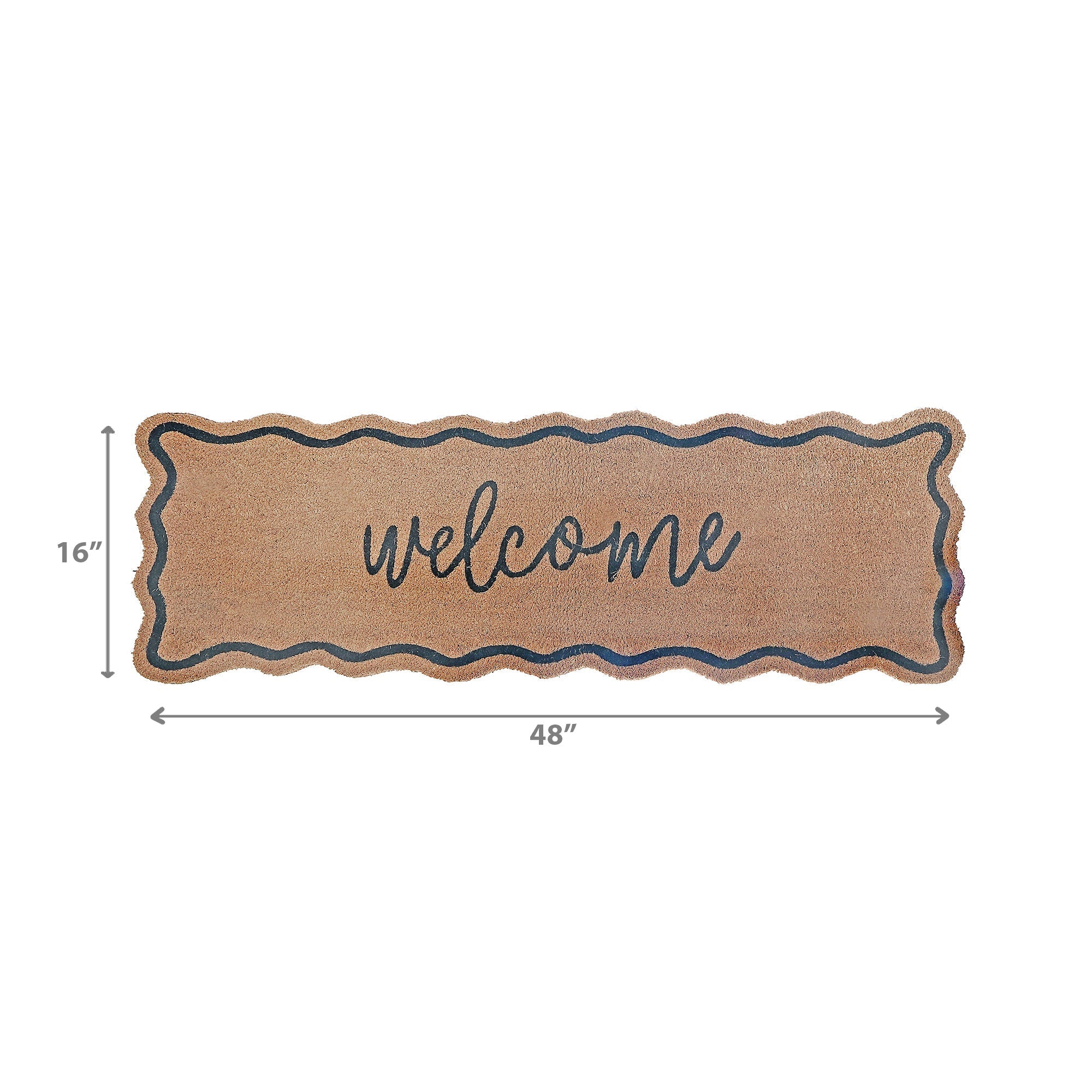Scallop Shape Coir Door Mat Welcome 16 x 48, Natural Coconut Fiber Entry Mat, Outdoor Front Door Decor