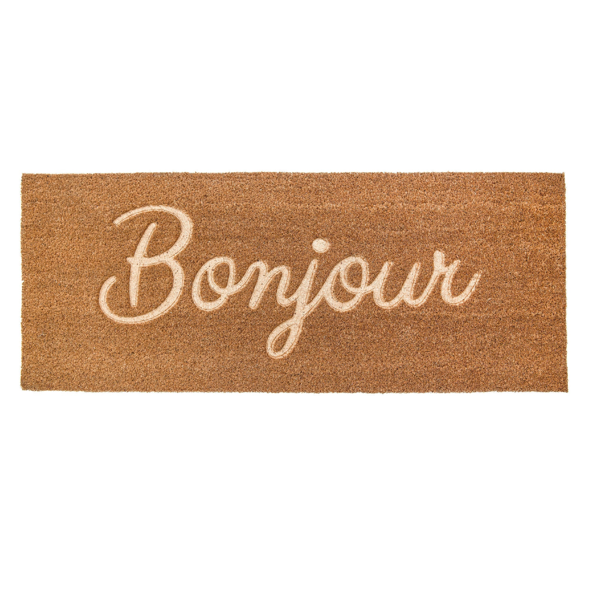 Embossed Coir Door Mat "Bonjour" 18" x 46"