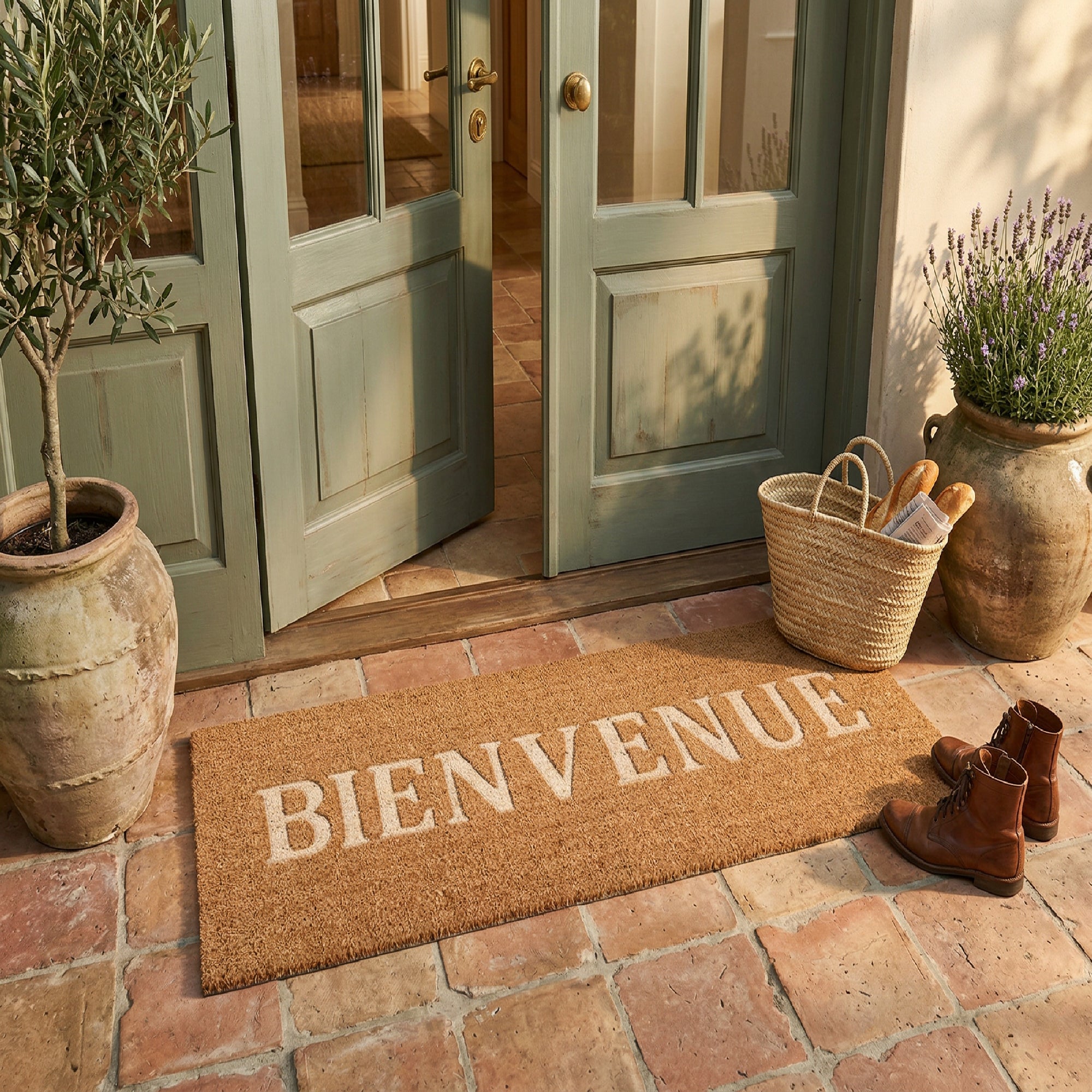 Embossed Coir Door Mat "Bienvenue" 18" x 46"