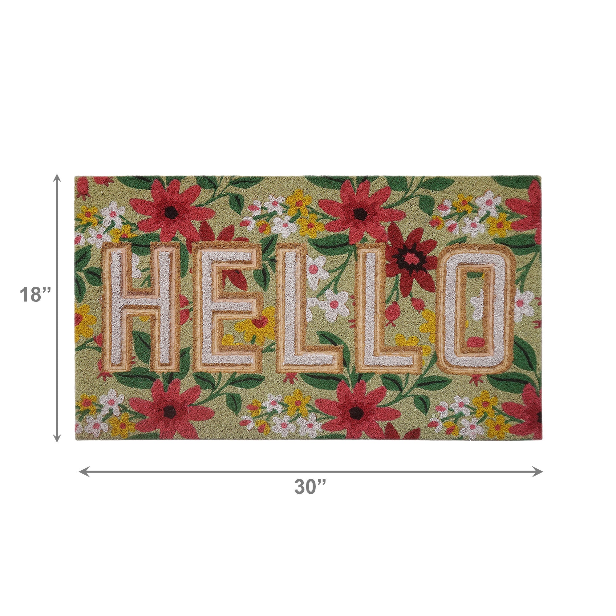 Embossed Coir Door Mat Floral "Hello"