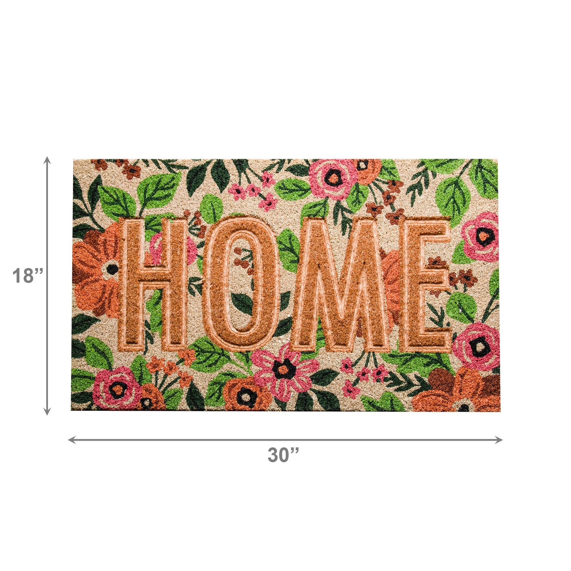 Embossed Coir Door Mat Floral "Home"