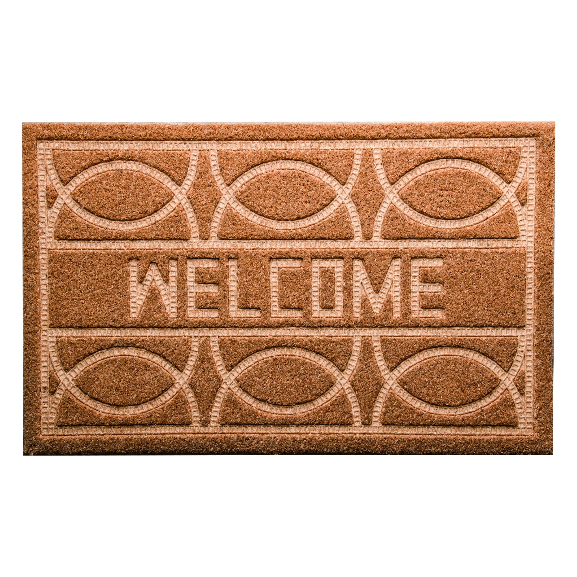 Embossed Coir Door Mat Geometric Pattern "Welcome"