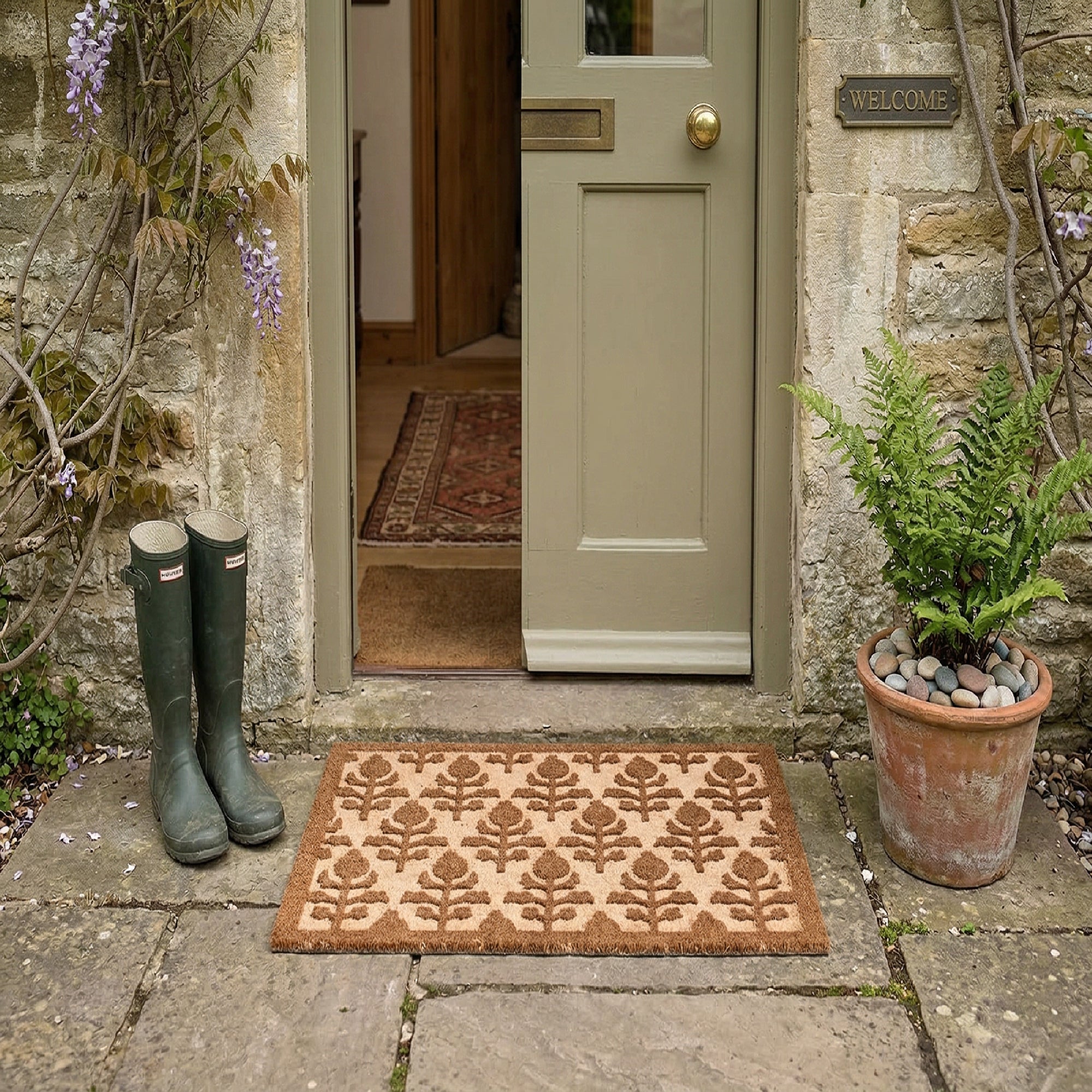 Embossed Coir Door Mat Fleur de Lis Design