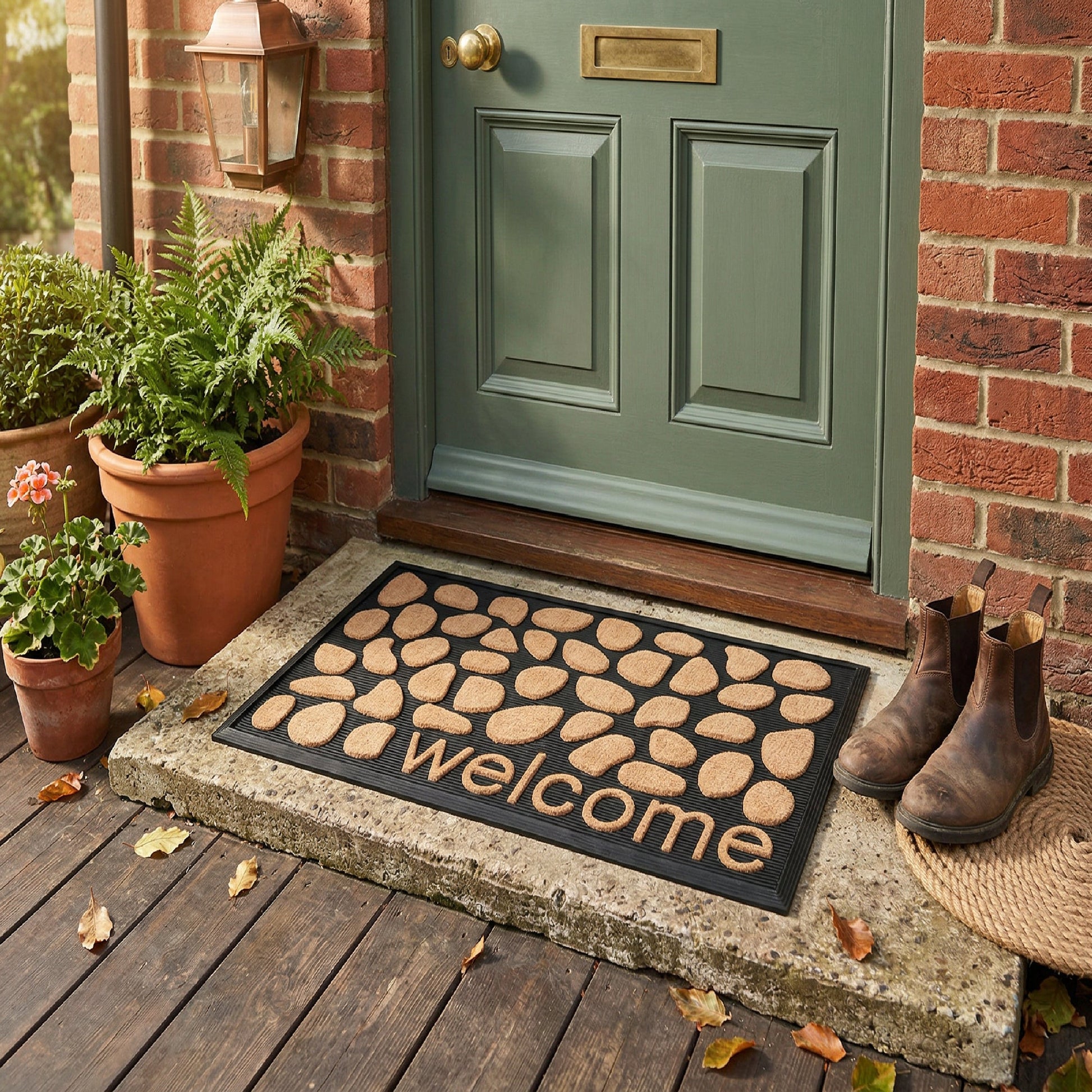 Embossed Polymat Pebble Door Mat "Welcome"