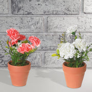 Artificial Carnation In Clay Pot Assorted Decorative Indoor Flower Plant