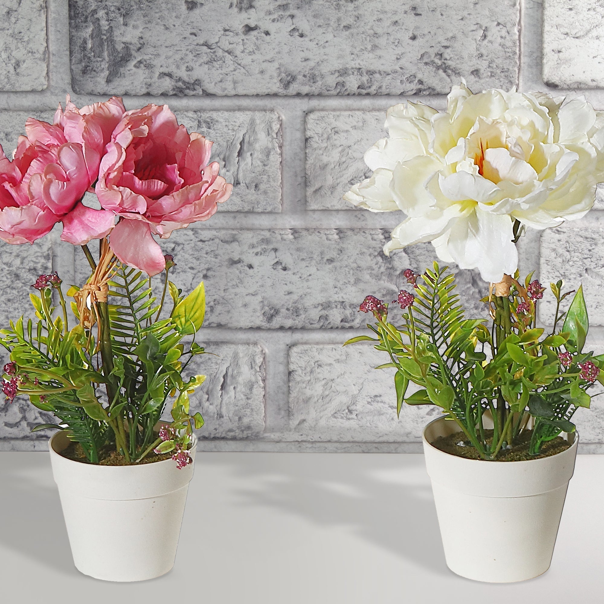Artificial Peony In Plastic Pot Assorted Decorative Indoor Flower Plant