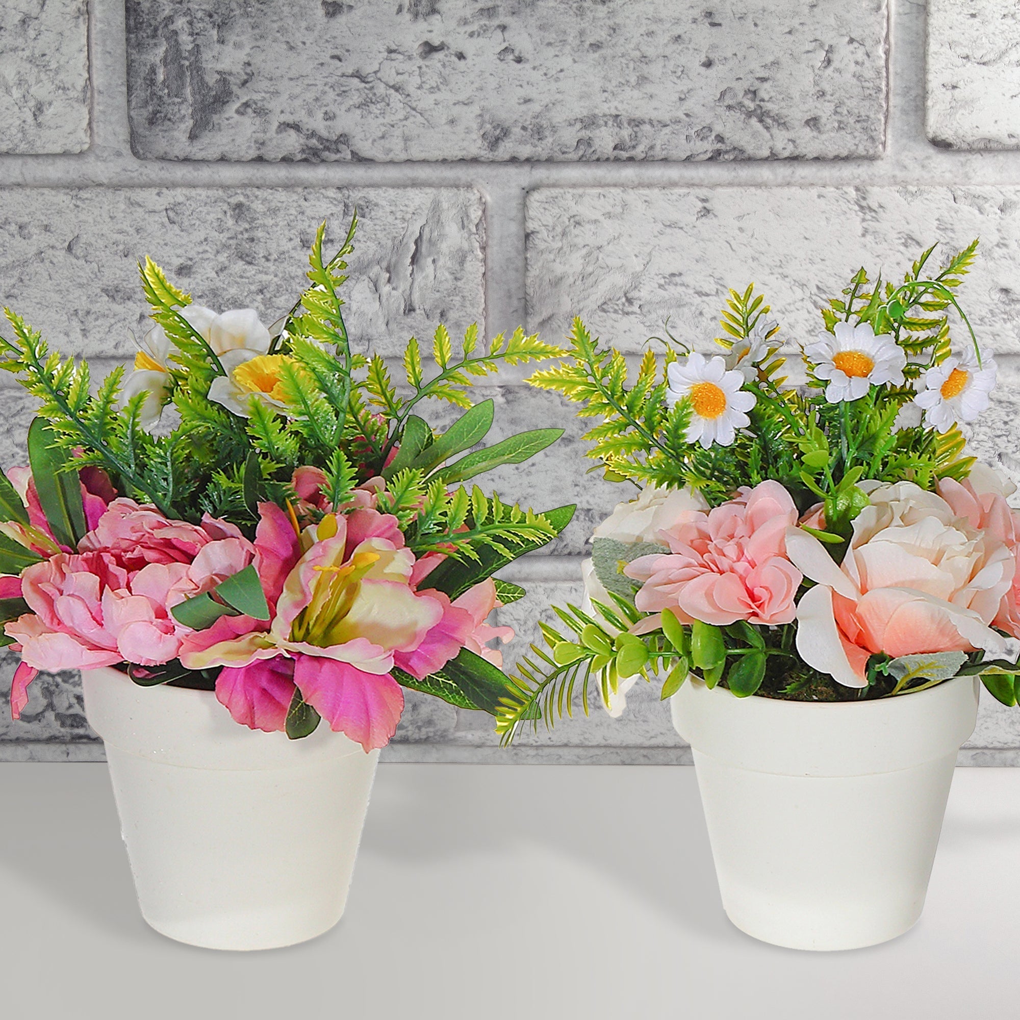 Artificial Bouquet In Plastic Pot Assorted Decorative Floral Arrangement