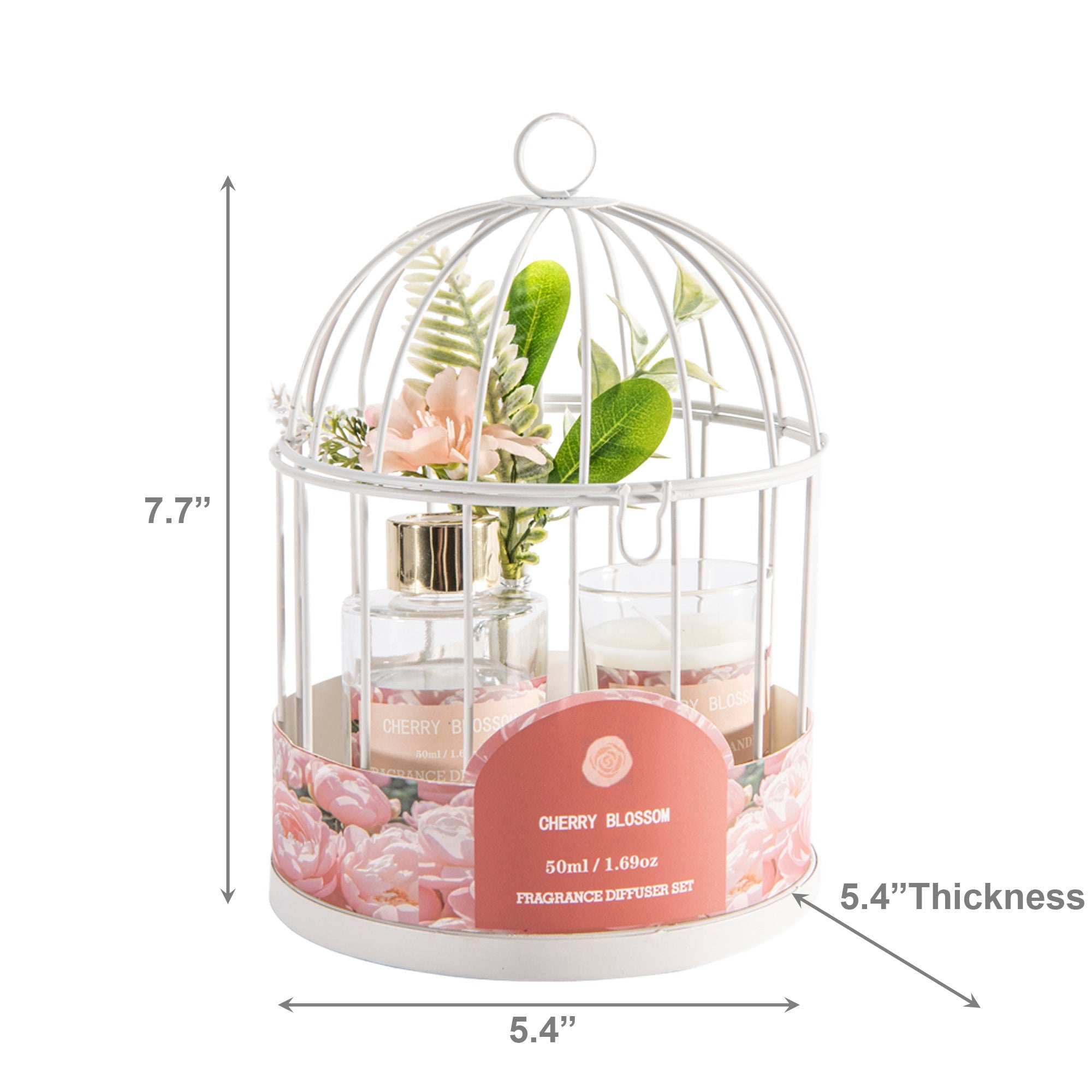 Cherry Blossom Candle & Diffuser Gift Set in Metal Birdcage