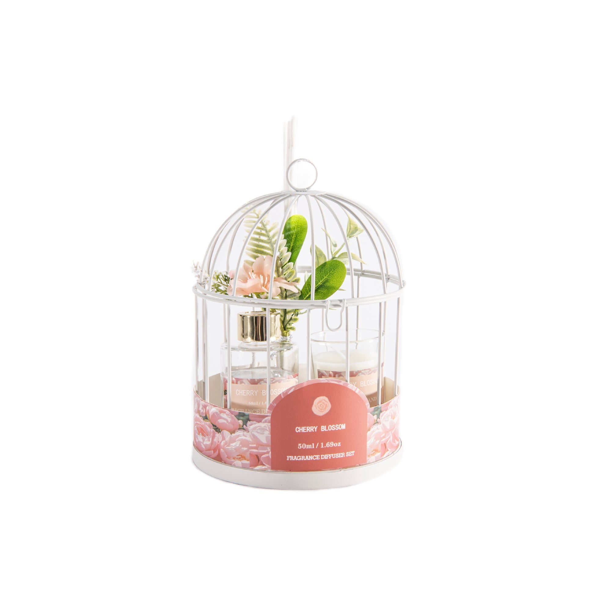 Cherry Blossom Candle & Diffuser Gift Set in Metal Birdcage