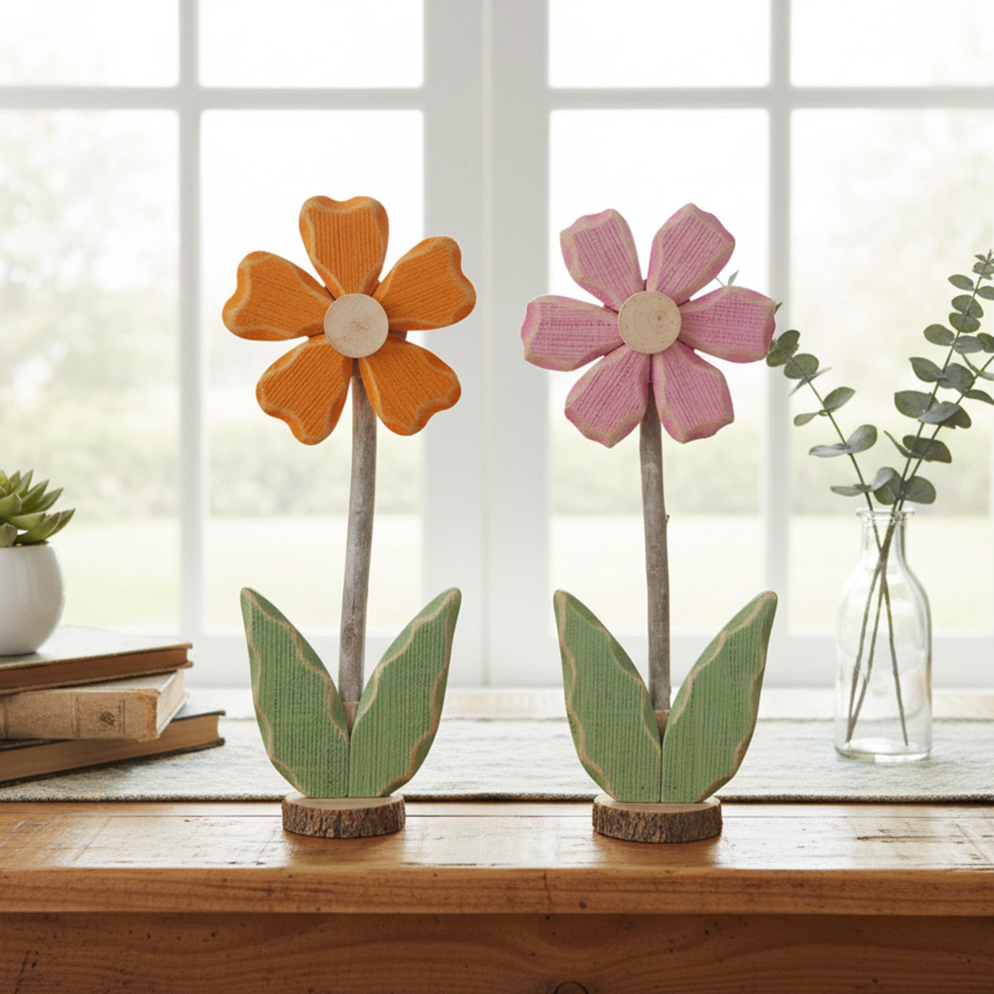 Assorted Wooden Flower Stand Decorative Piece - Set of 2